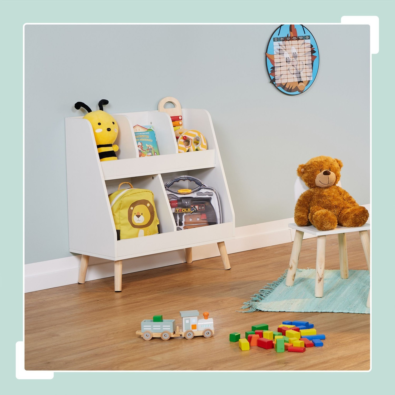 Libreria per bambini, 5 ripiani, contenitore per giocattoli