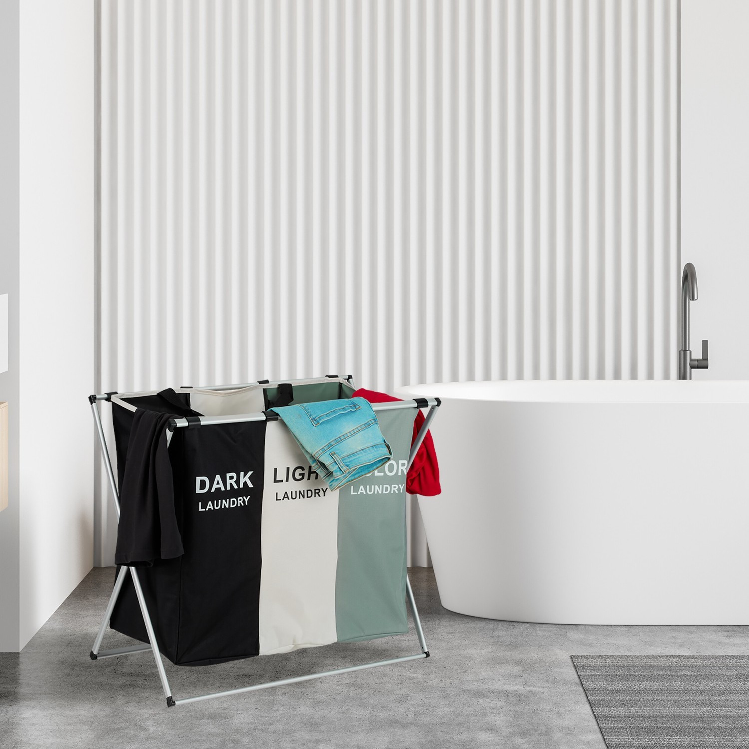 Panier à linge à 3 compartiments, pliable et peu encombrant