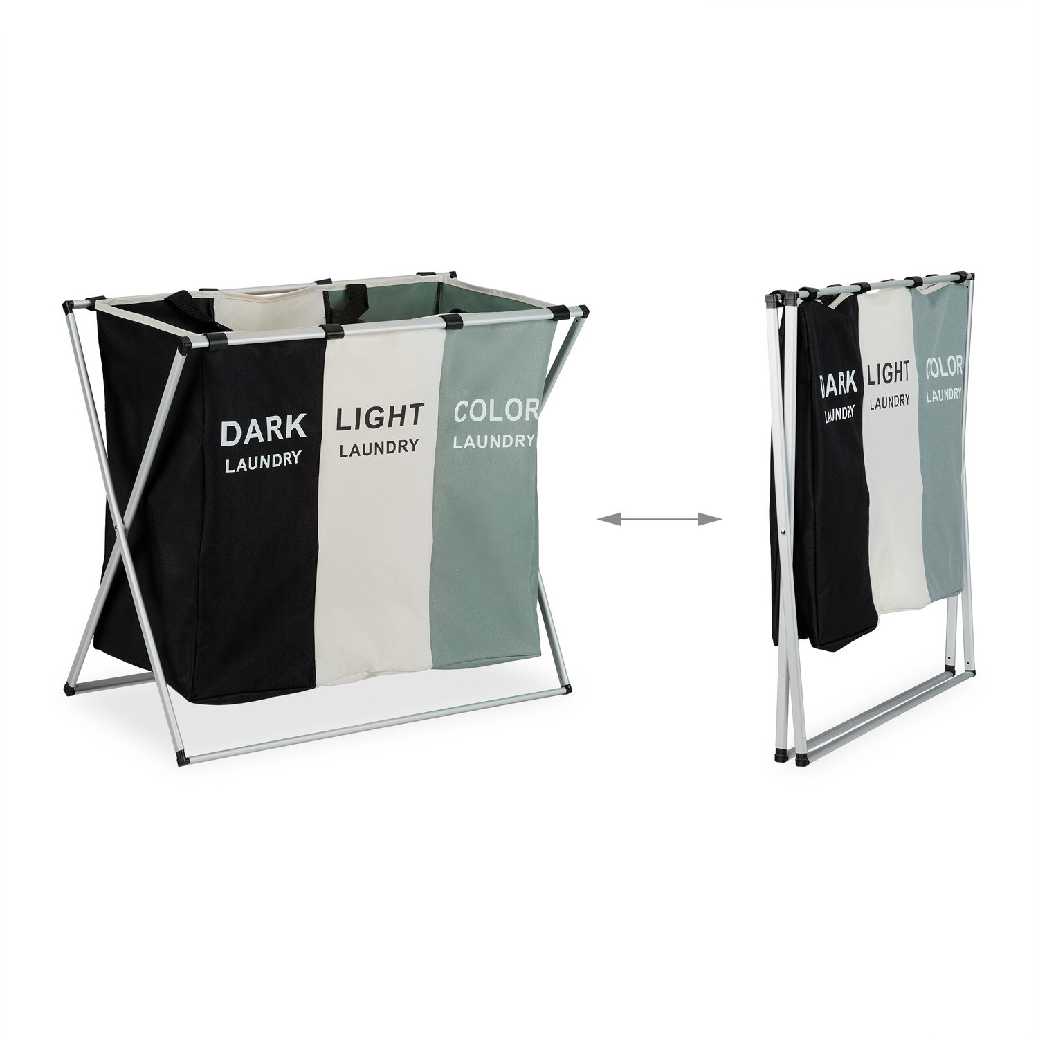 Panier à linge à 3 compartiments, pliable et peu encombrant
