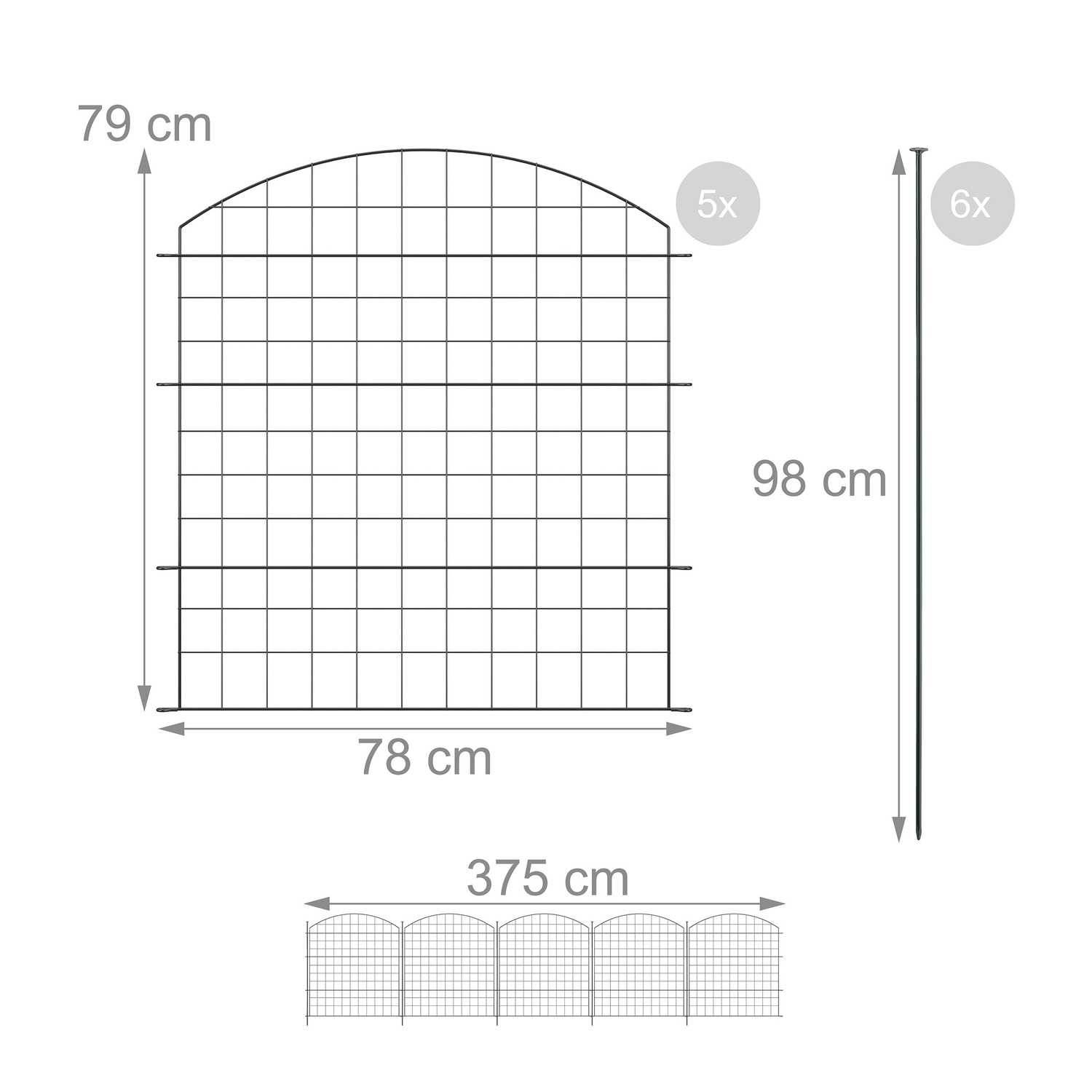 Záhradný plot s 5 kovovými oblúkovými panelmi