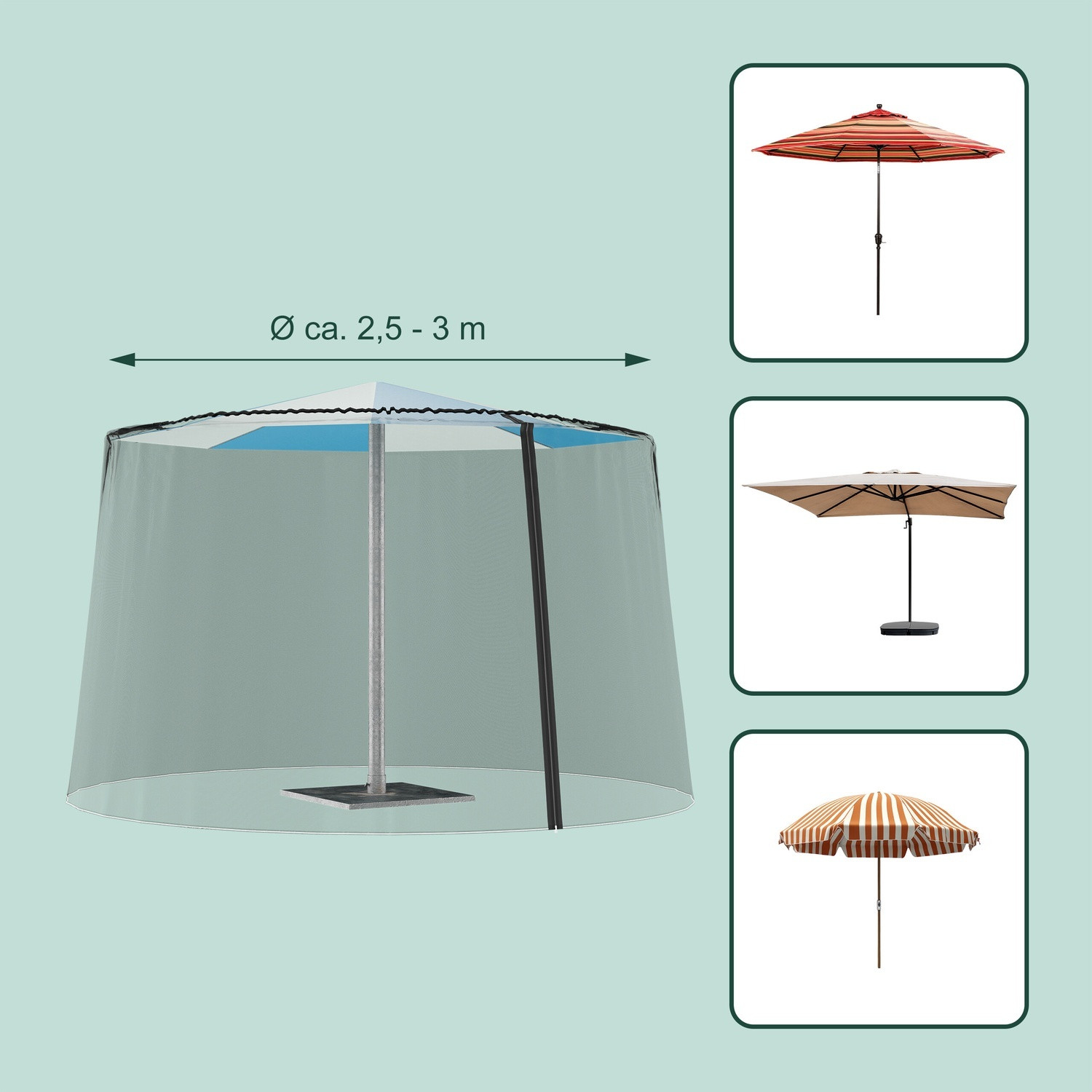 Mosquito Net for Parasols, Adjustable Polyester Mesh