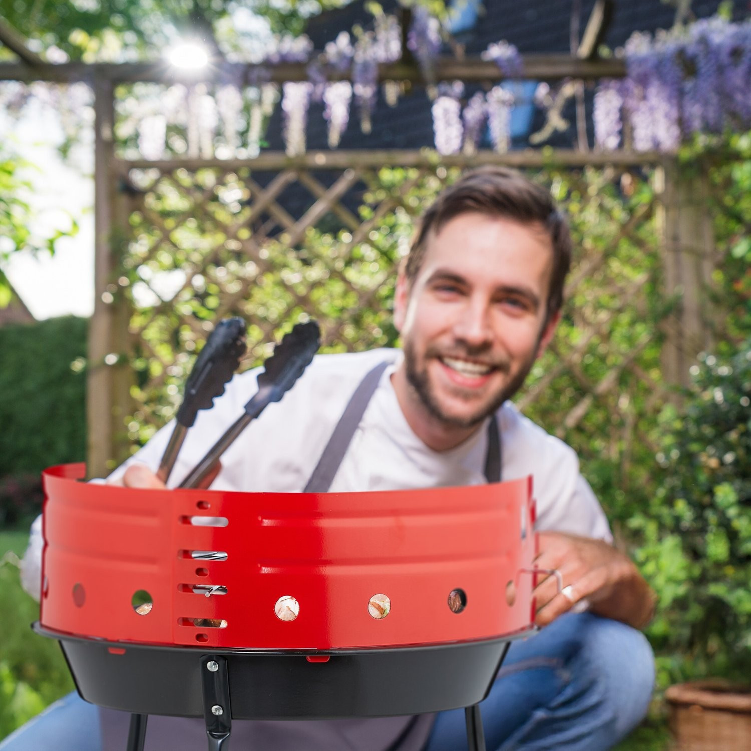 Barbecue a carbone con supporto e paravento, 37 cm