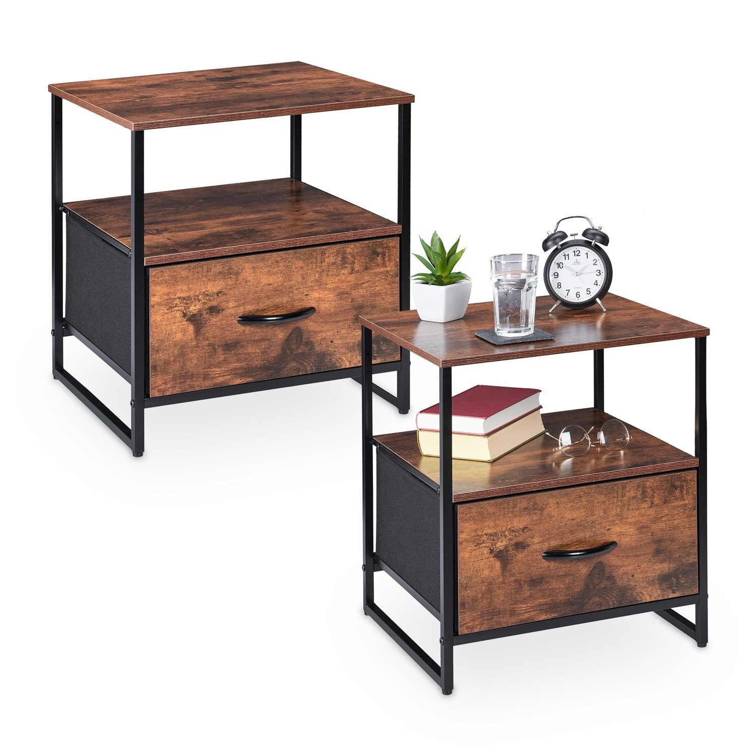 Set comodini industriali - Legno rustico e metallo, 2 pezzi