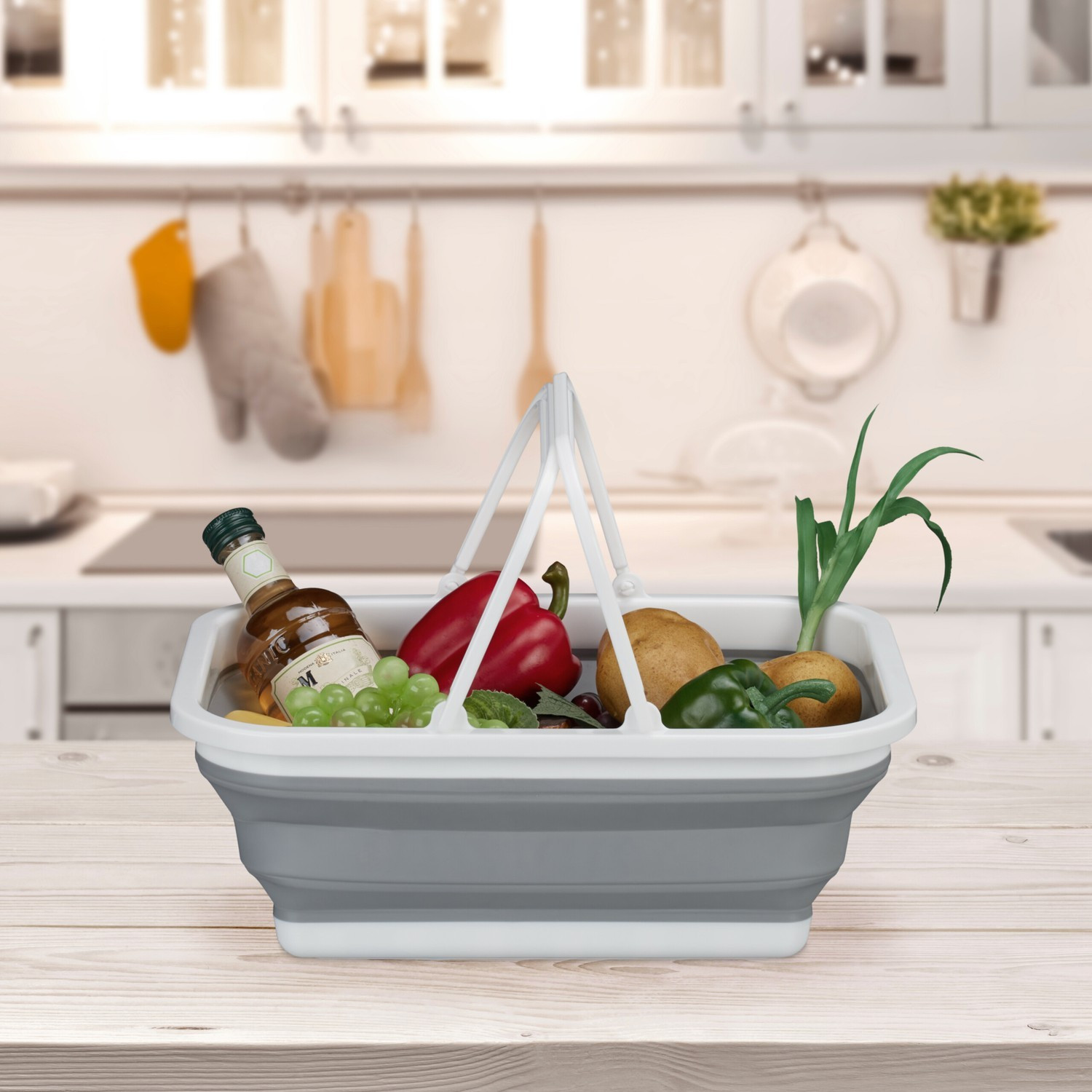 Cesta plegable con asa: impermeable y compacta