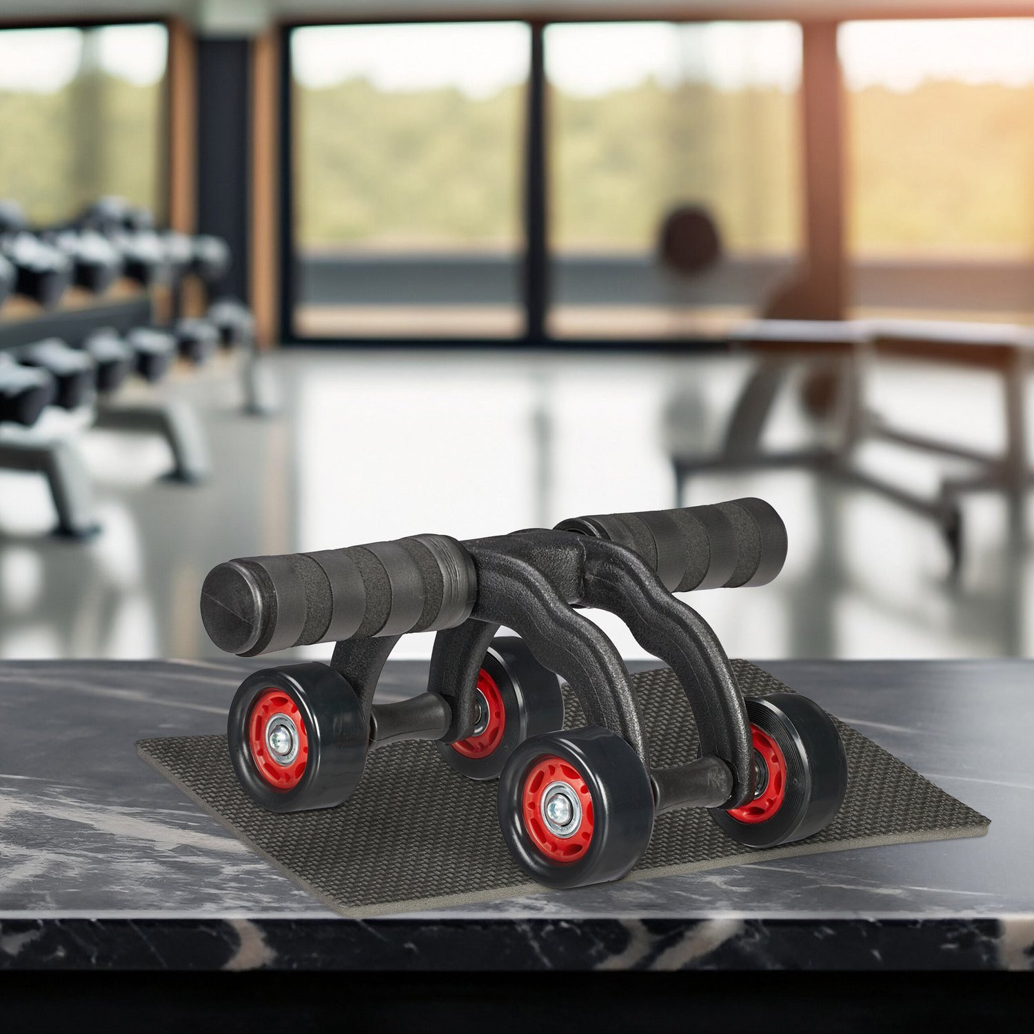 Ab Roller 4-Wheel with Knee Mat for Core Training