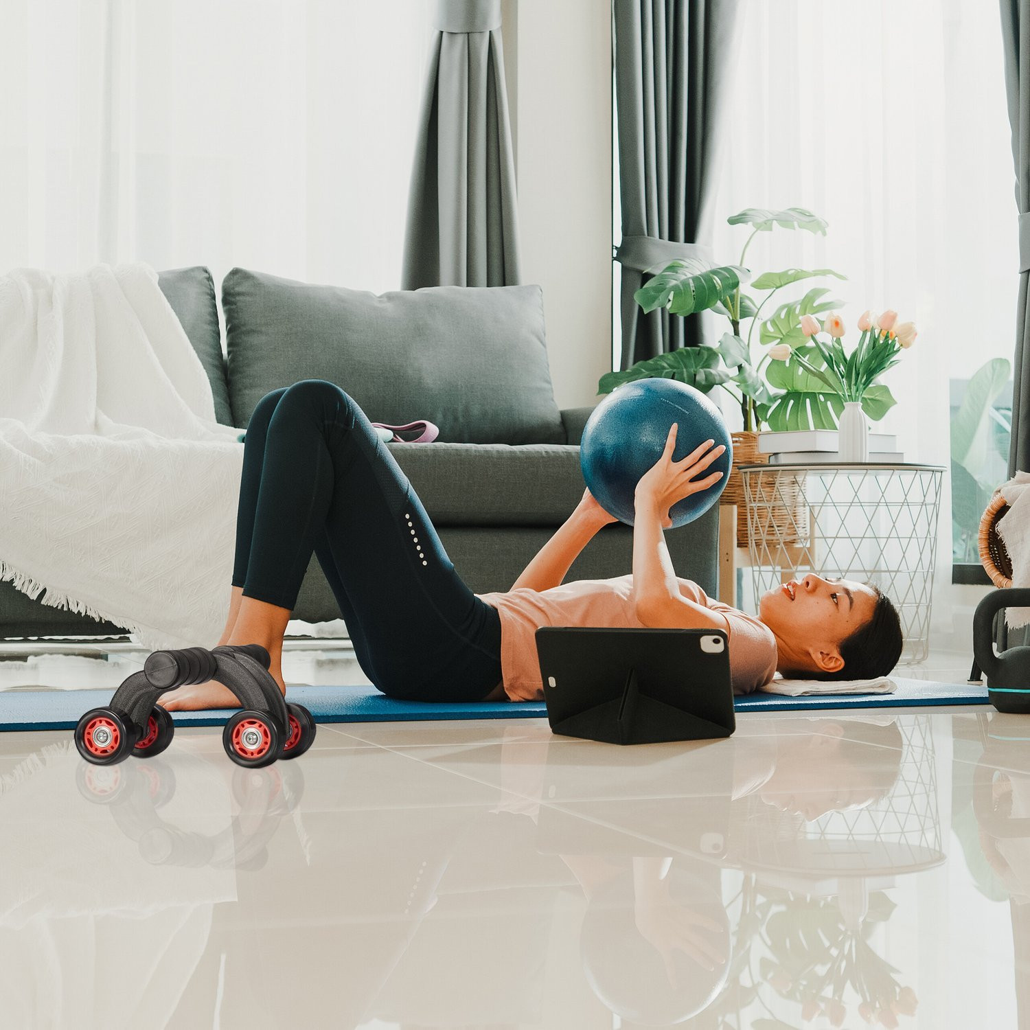 Ab Roller 4-Wheel with Knee Mat for Core Training
