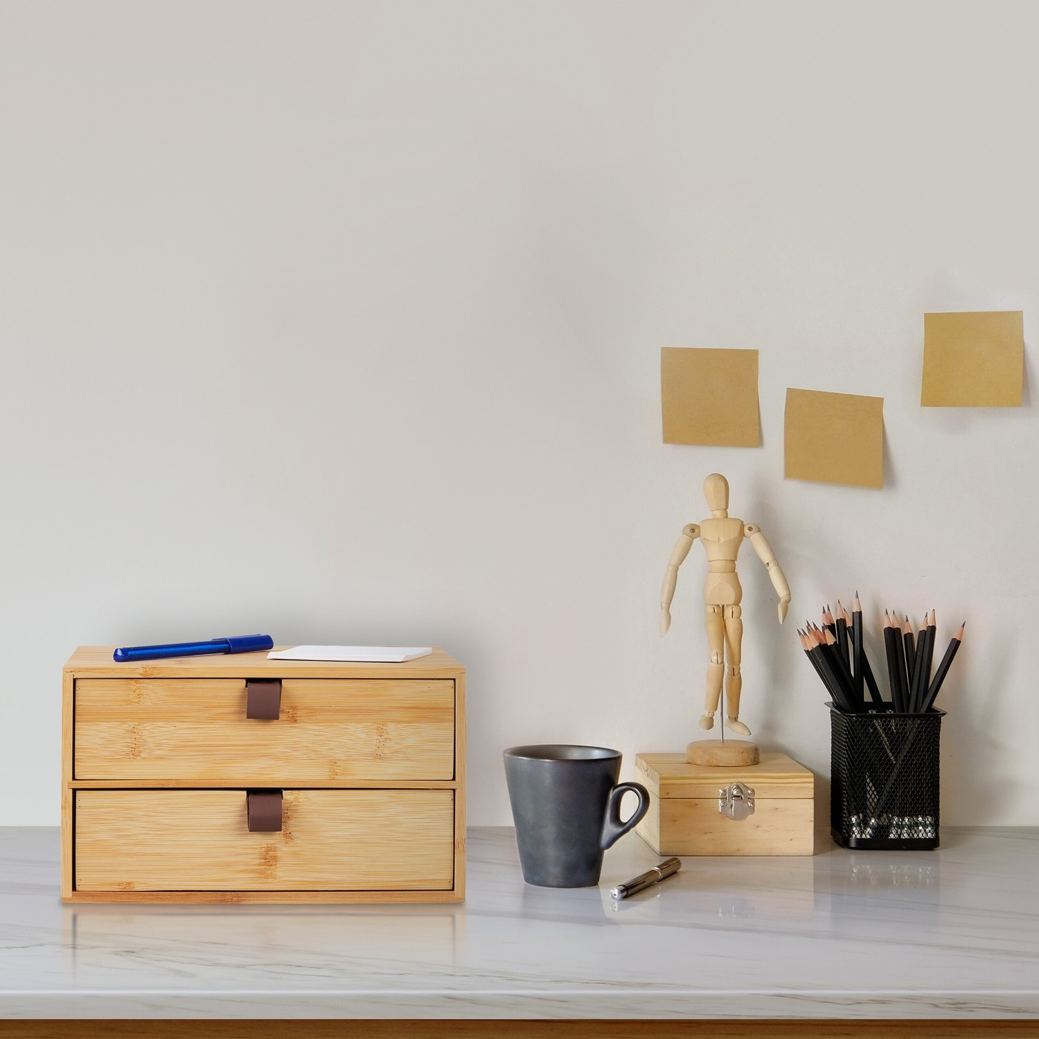 Bureau organizer, bamboe, 2 lades