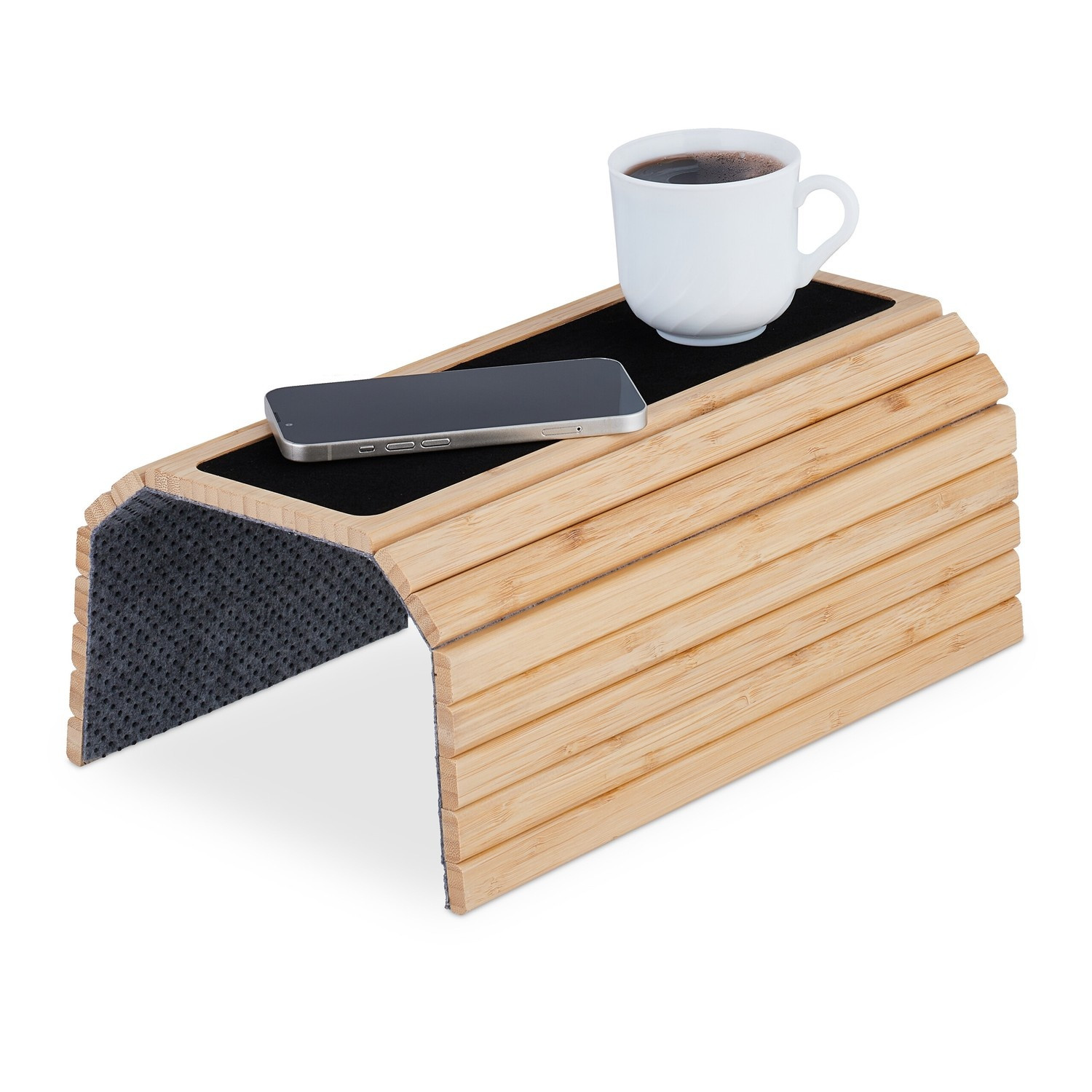 Suporte de braço de sofá de bambu com almofadas antiderrapantes