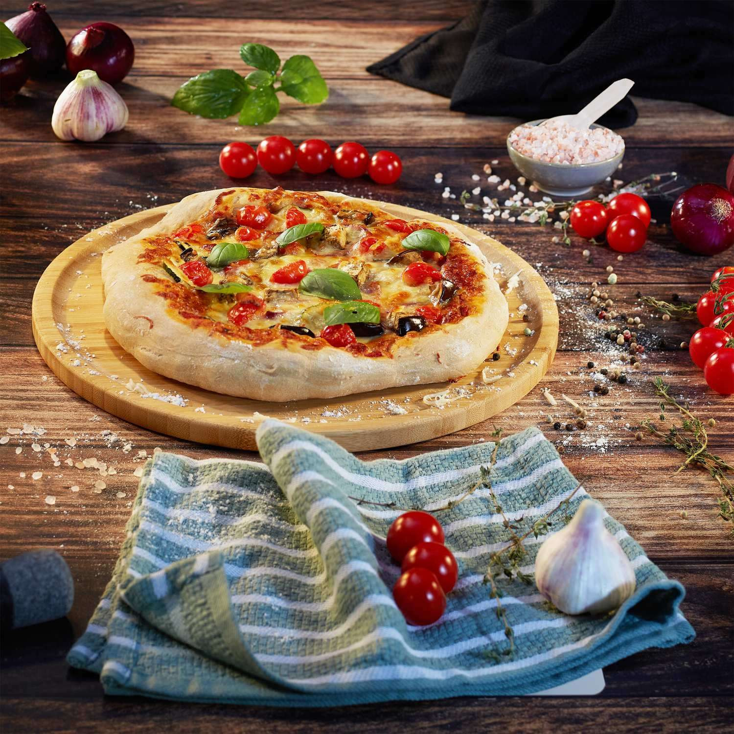 Conjunto de tábuas de servir e pizza de bambu, 32 cm, pacote com 2