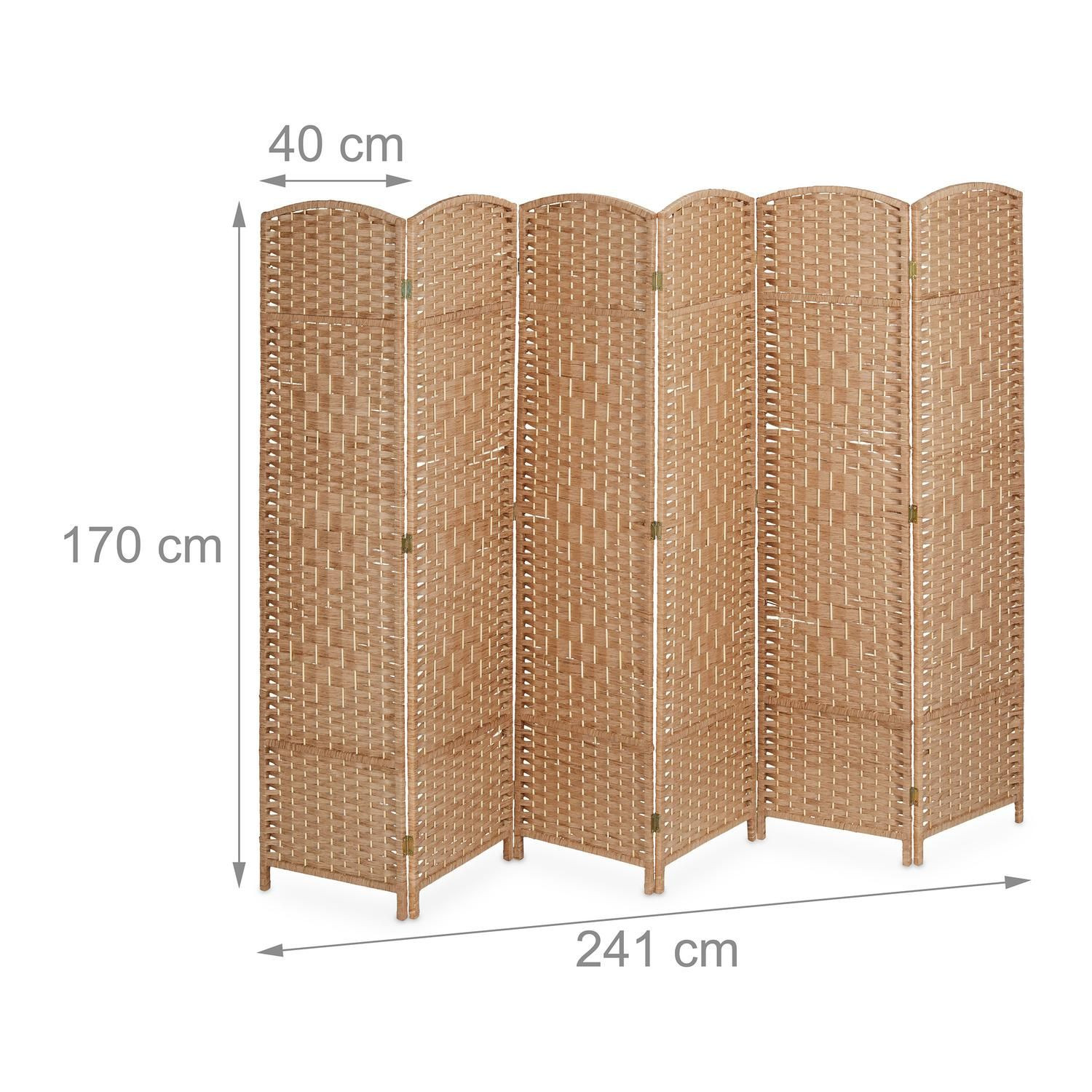 6-Panel Natural Folding Room Divider
