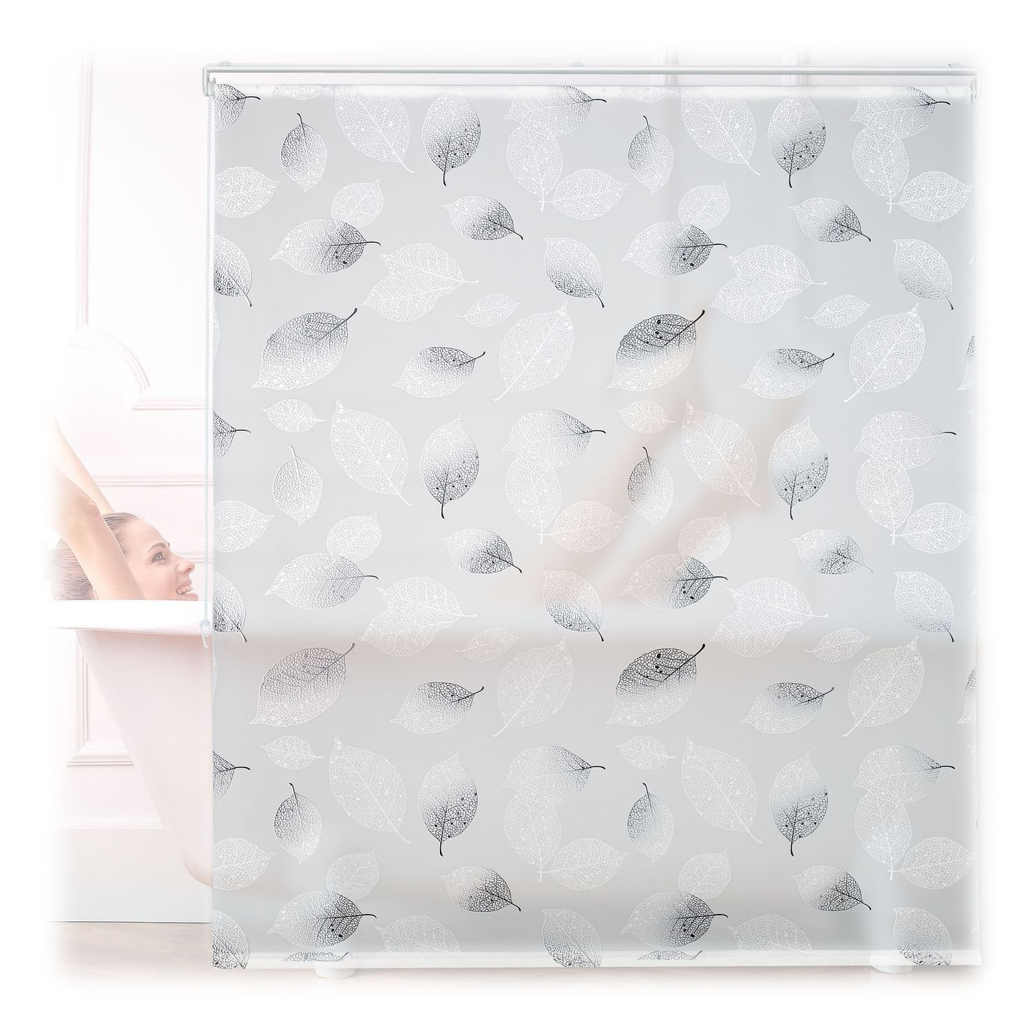 Water-Repellent Leaf Pattern Roller Blind for Bathroom