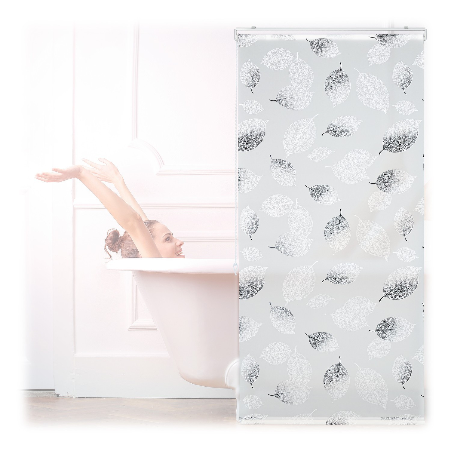Water-Repellent Leaf Pattern Roller Blind for Bathroom