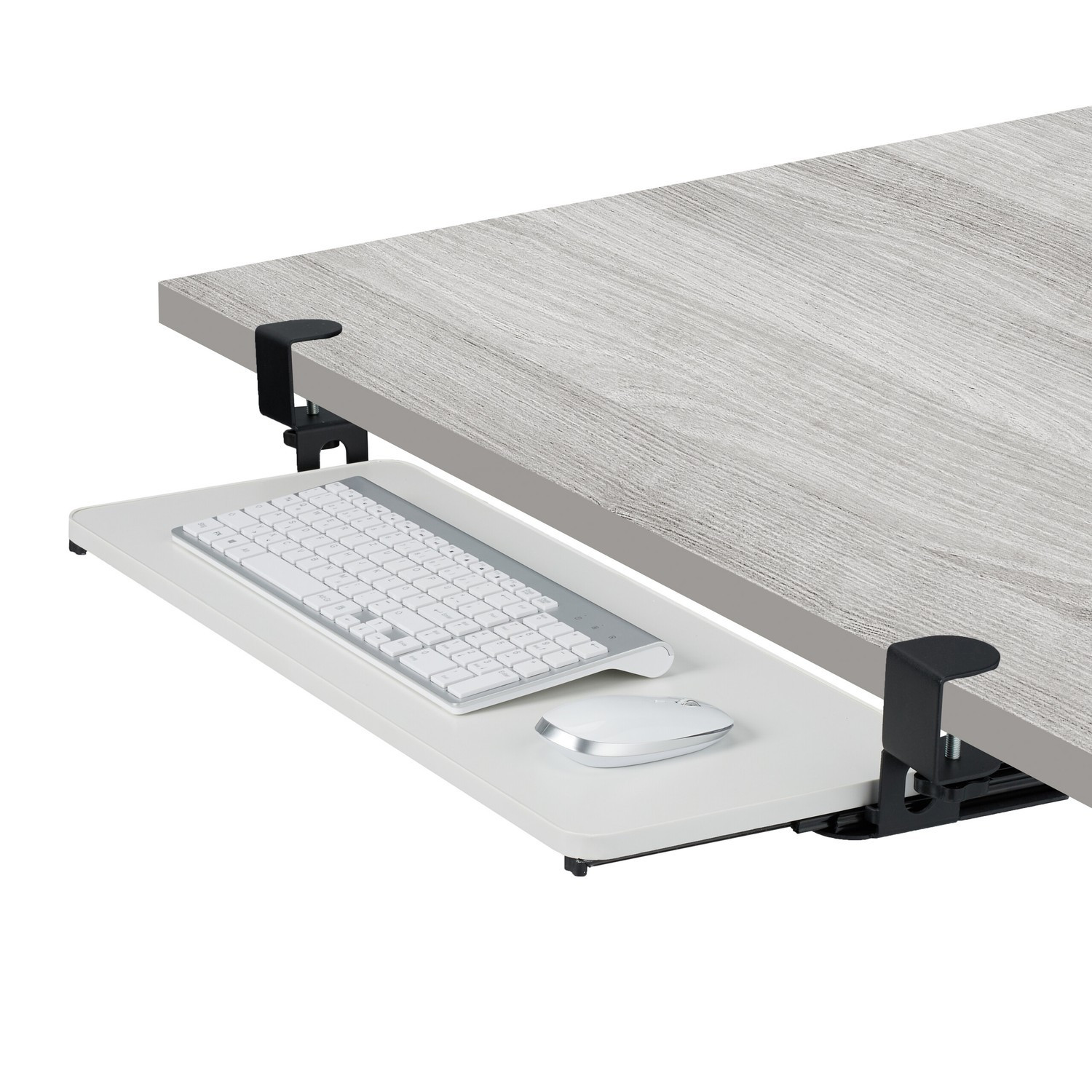 Bandeja para teclado sob a mesa com grampos