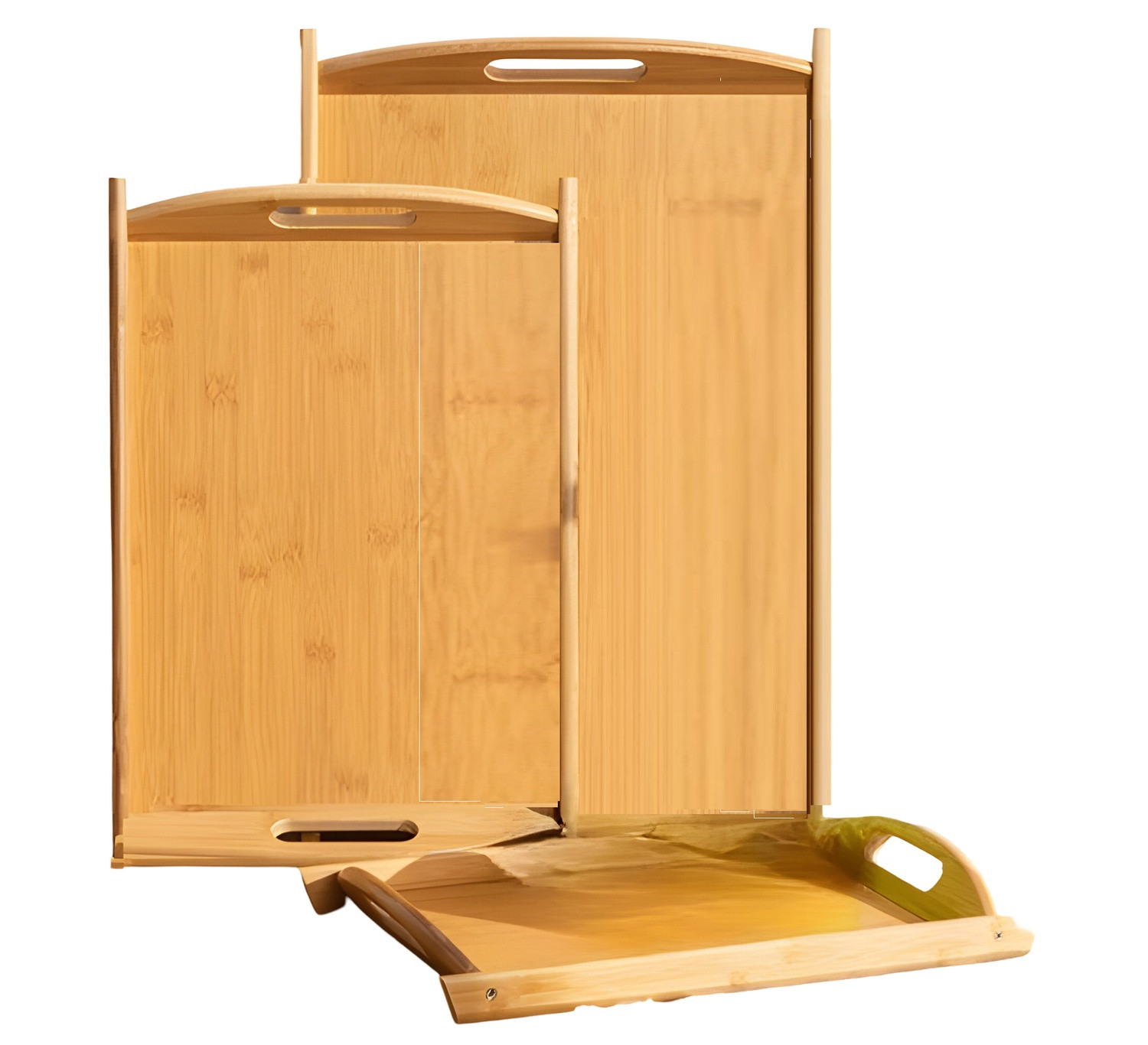 Bamboo Serving Tray Set – 3 Piece, Stackable, Side Handles