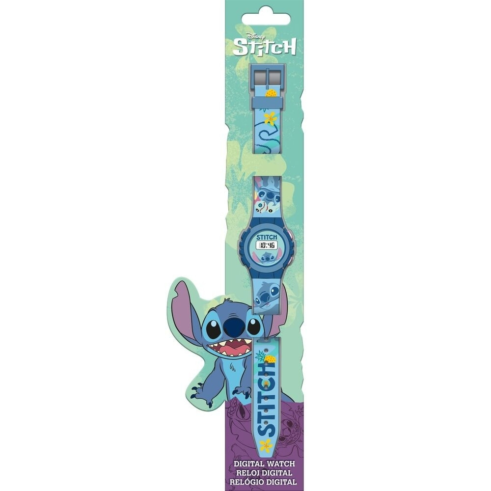 Relógio digital Stitch com pulseira ajustável e visor LED.