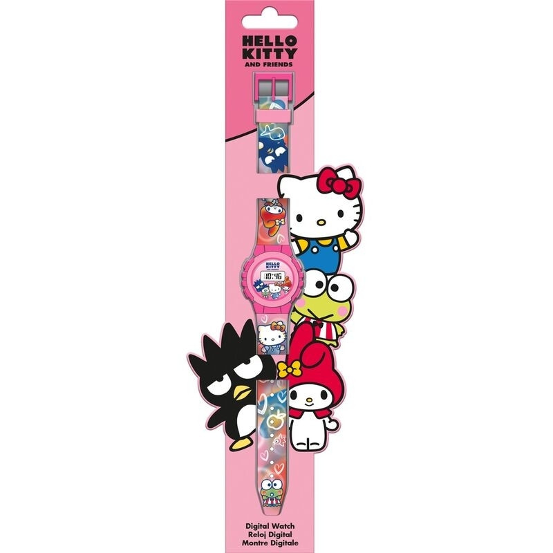 Relógio digital com design da Hello Kitty e pulseira ajustável.