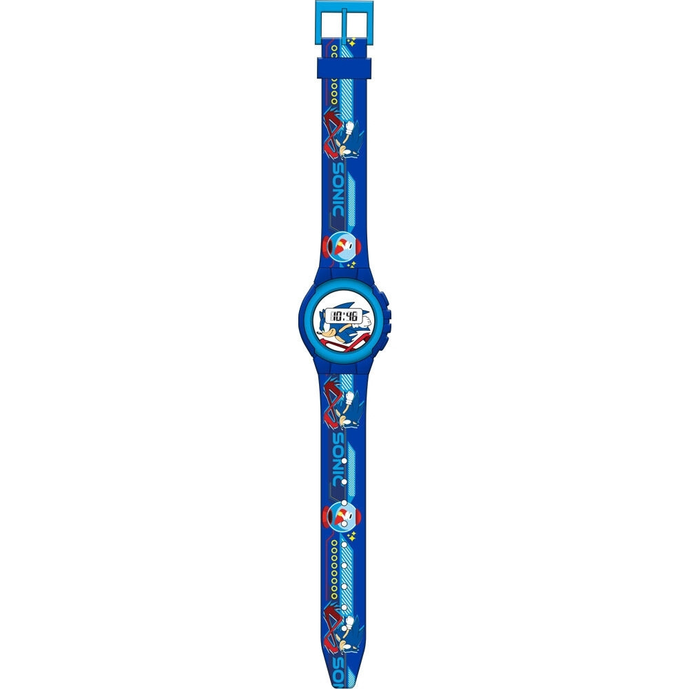 Relógio digital Sonic The Hedgehog com visor LED e alarme.
