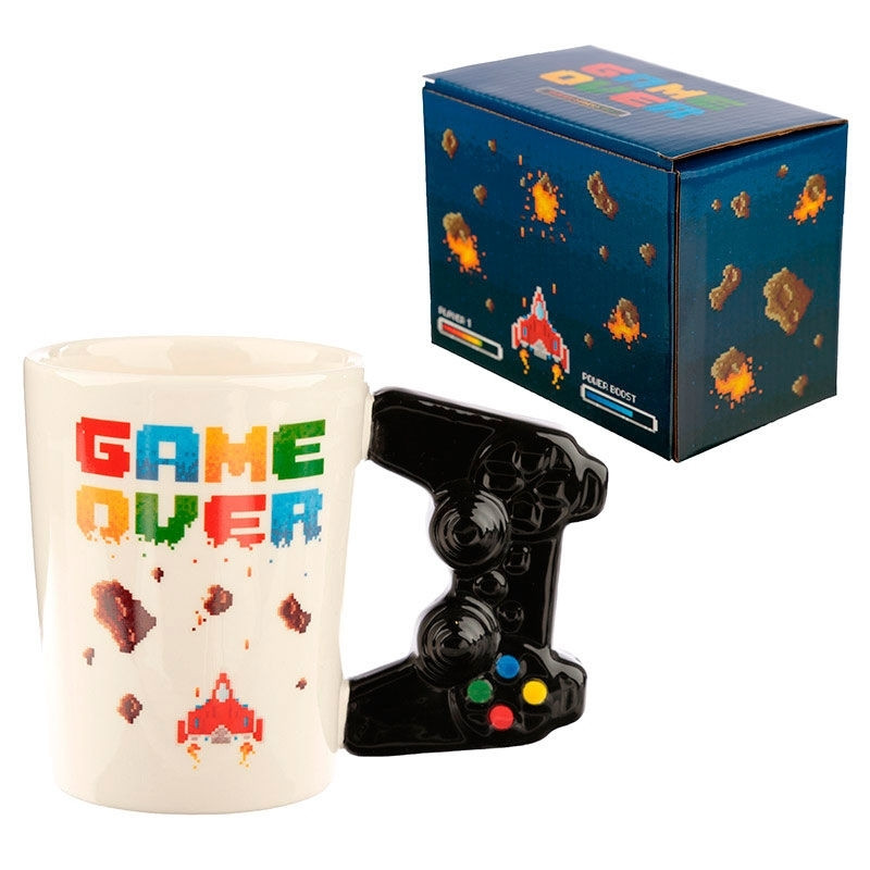 Game Over Controller Mug - Videogame Shaped Handle, 12 oz