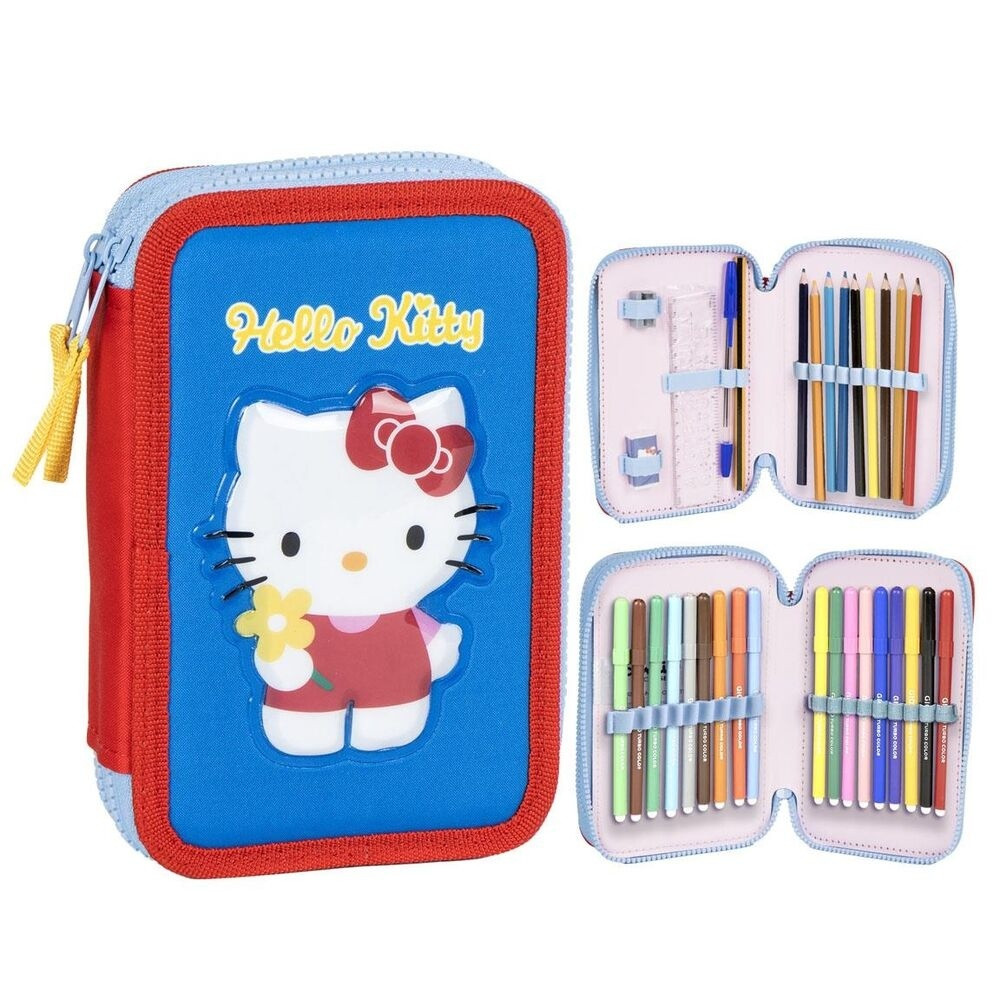 Trousse double Hello Kitty avec fermeture éclair et compartiments