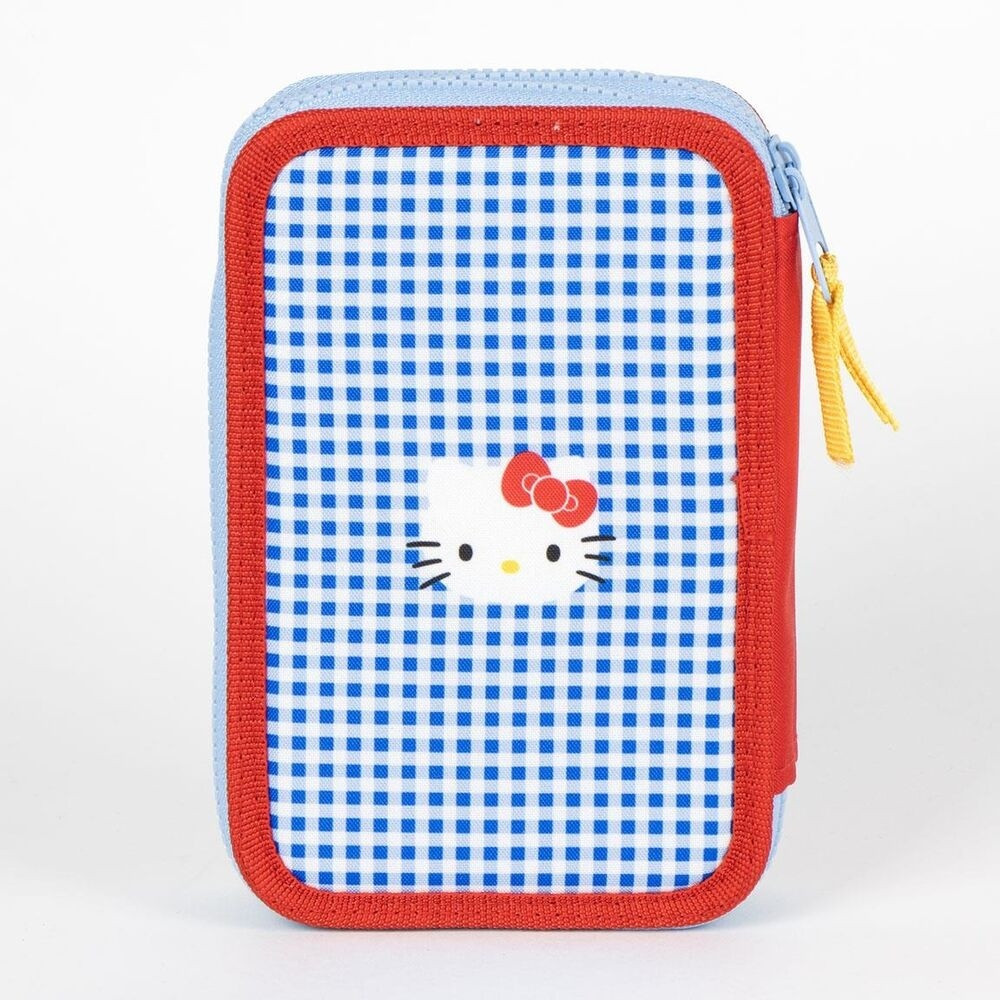 Estojo duplo Hello Kitty com fecho de zíper e compartimentos.