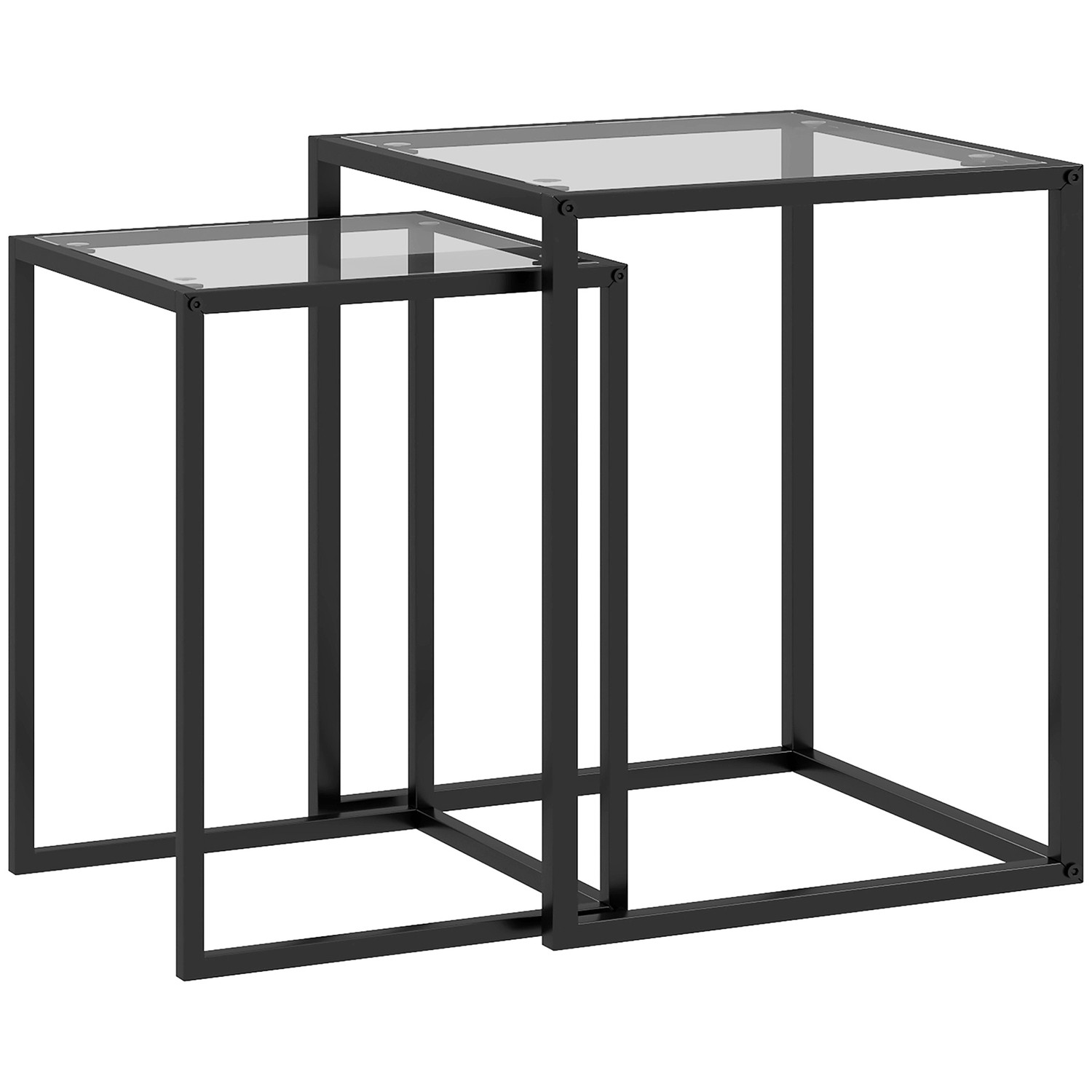Stackable Side Tables Set, Steel Legs, Black, Modern Design