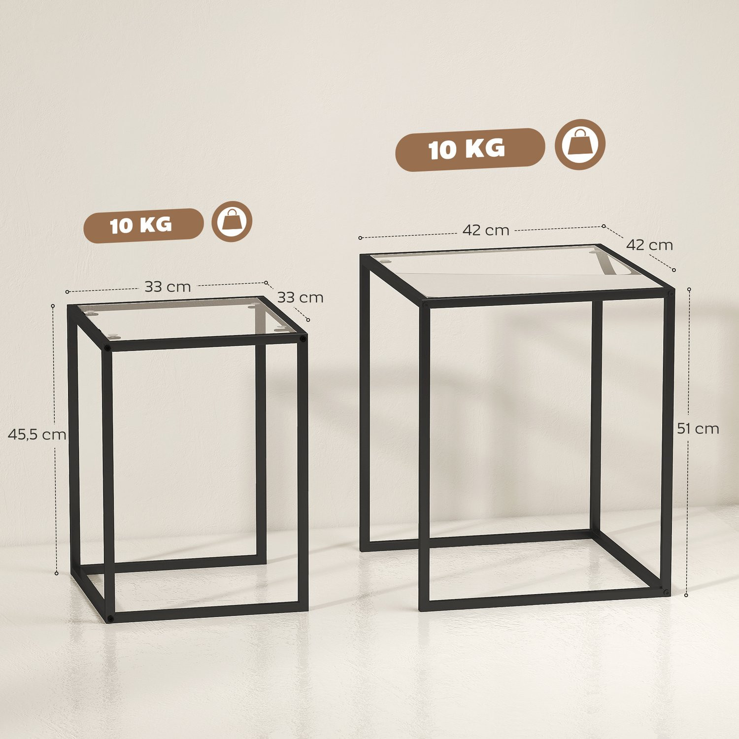 Stackable Side Tables Set, Steel Legs, Black, Modern Design