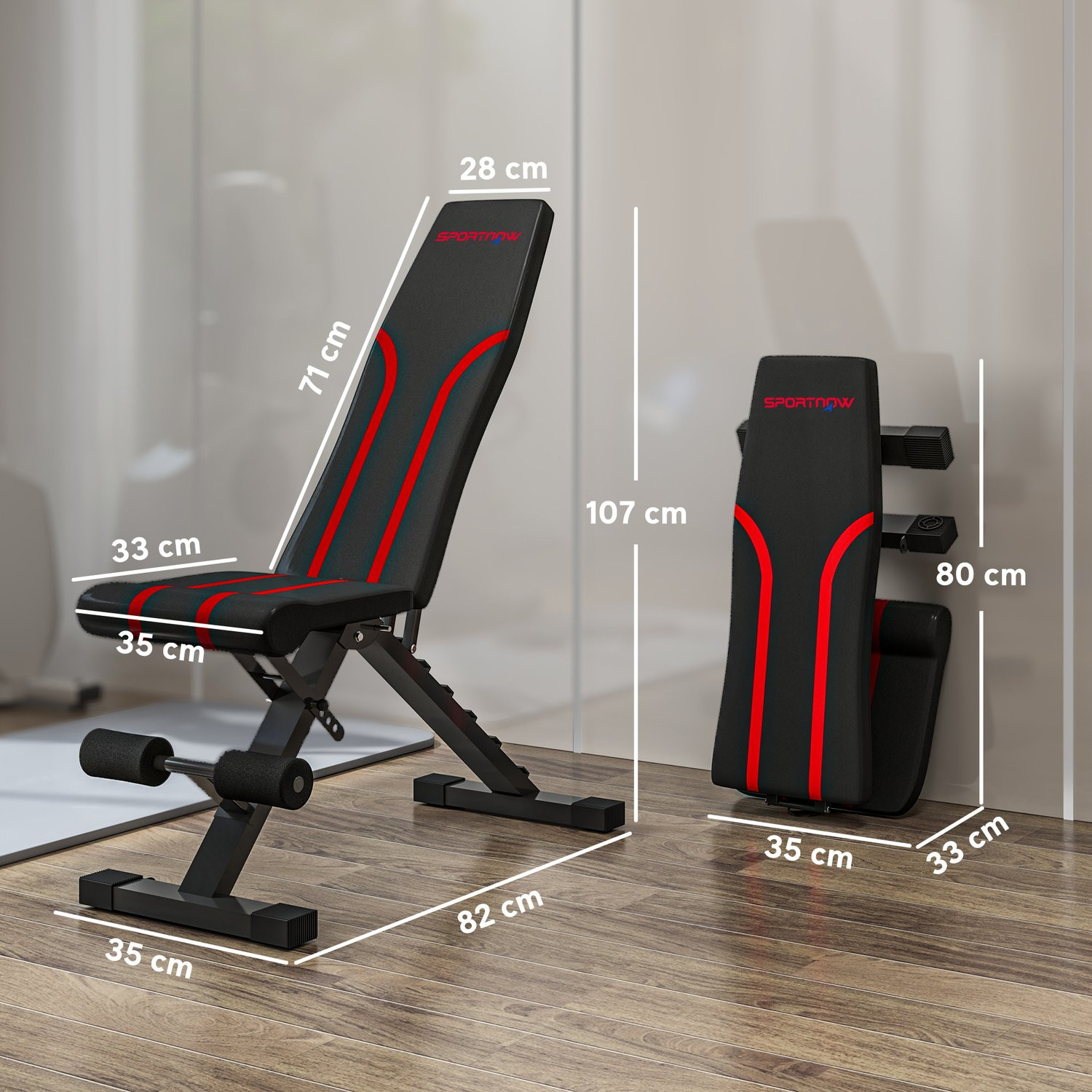 Folding Workout Bench, Adjustable Backrest & Seat, Black