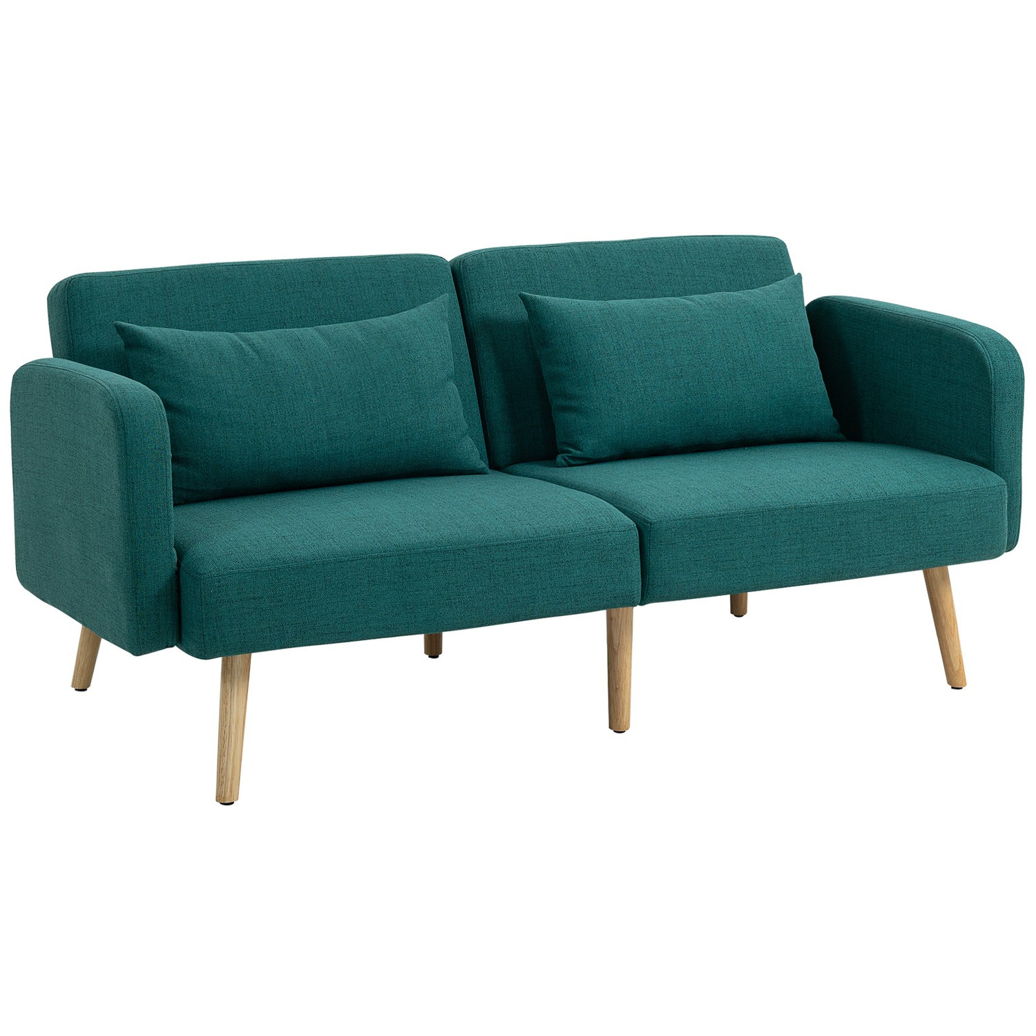 Sofá cama con respaldo ajustable, aspecto lino, verde