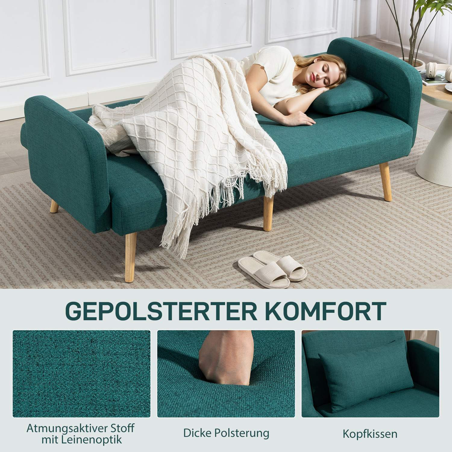 Sofa Bed with Adjustable Backrest, Linen Look, Green