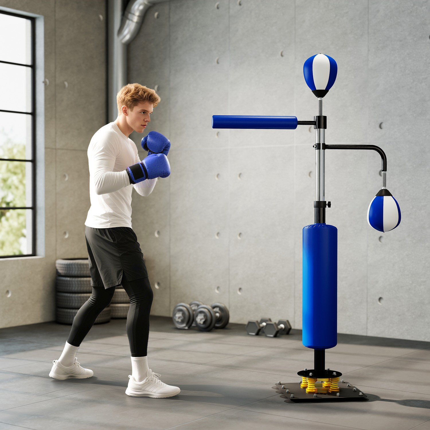 Supporto da boxe regolabile con speedball e kick pad