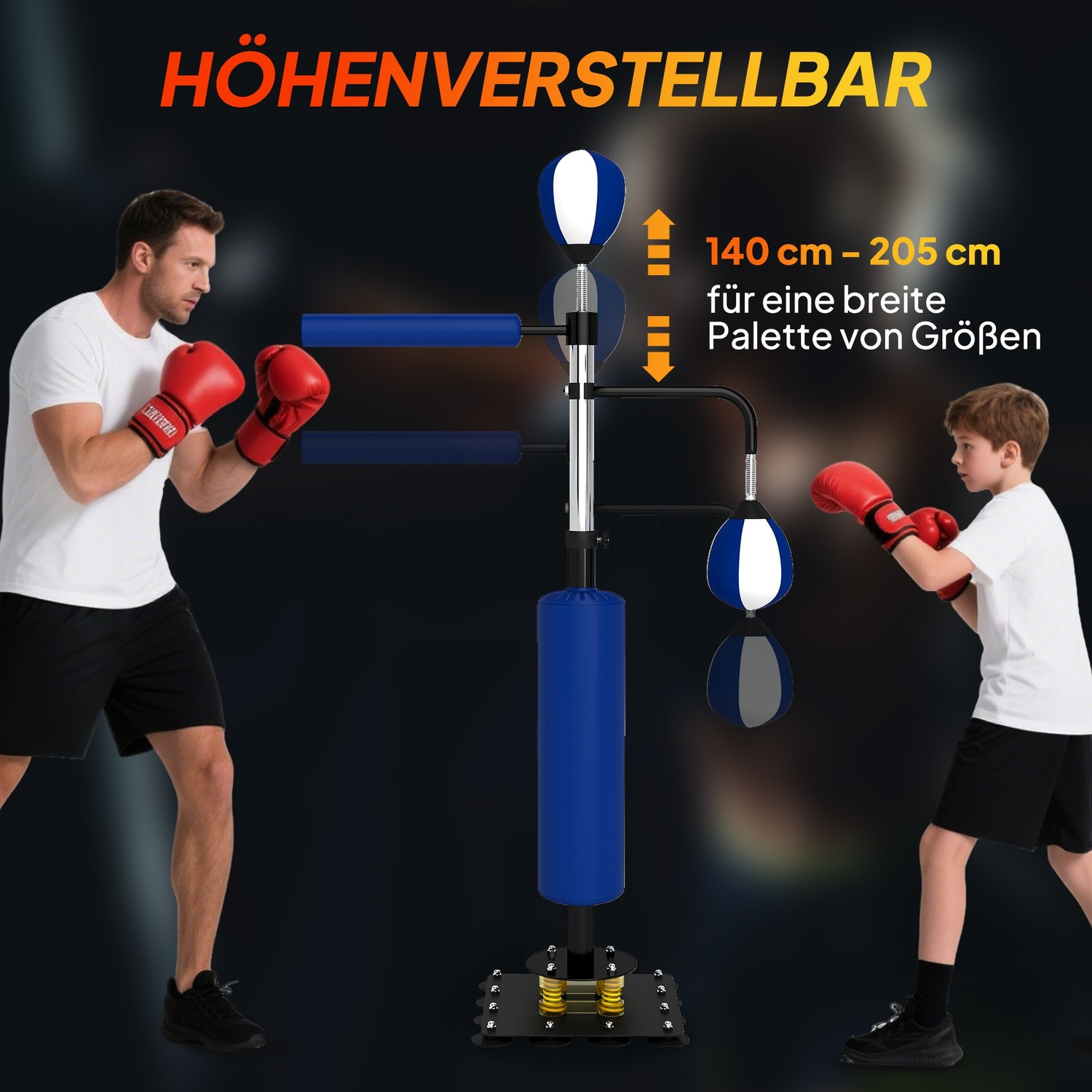 Supporto da boxe regolabile con speedball e kick pad