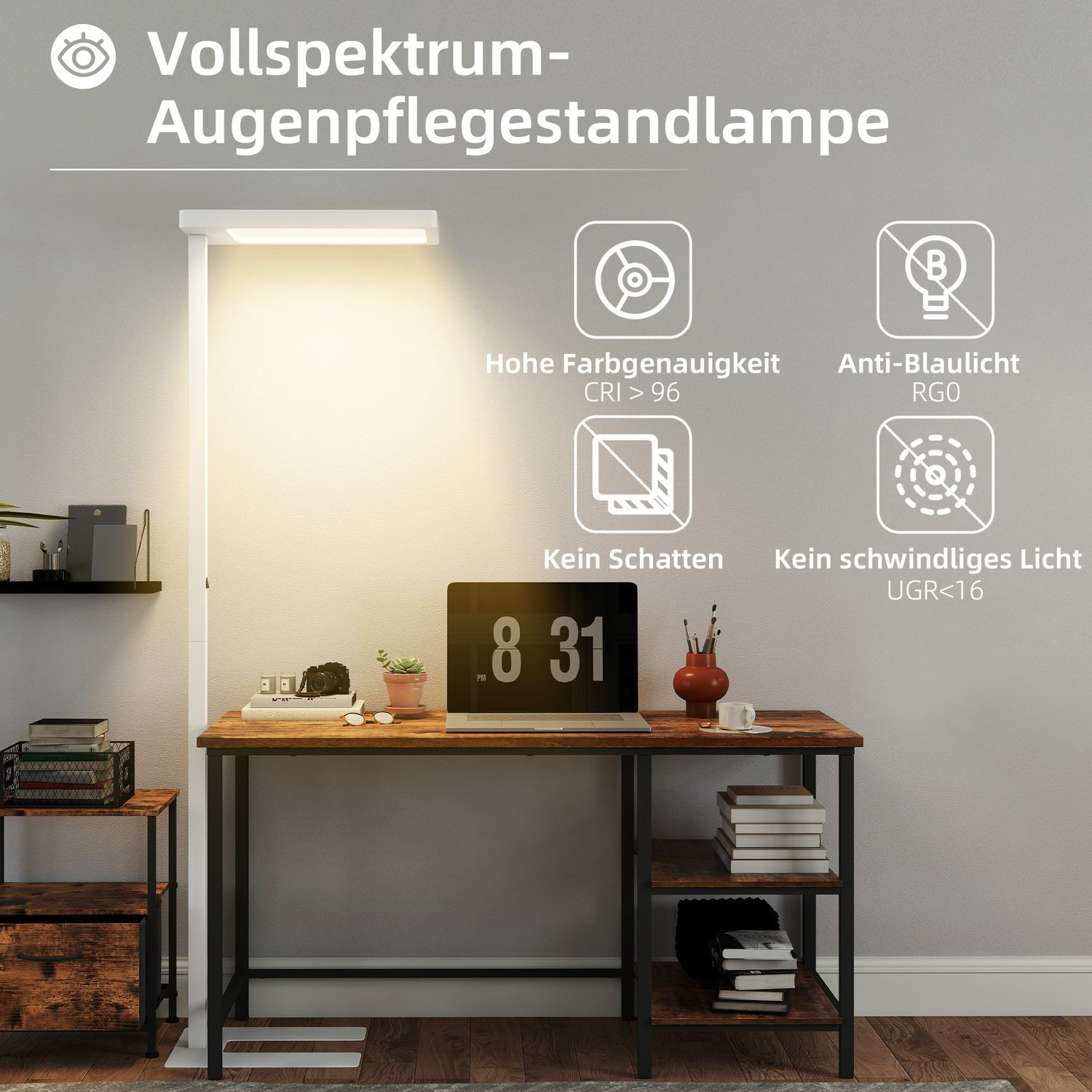 Lampadaire LED, luminosité réglable, télécommande
