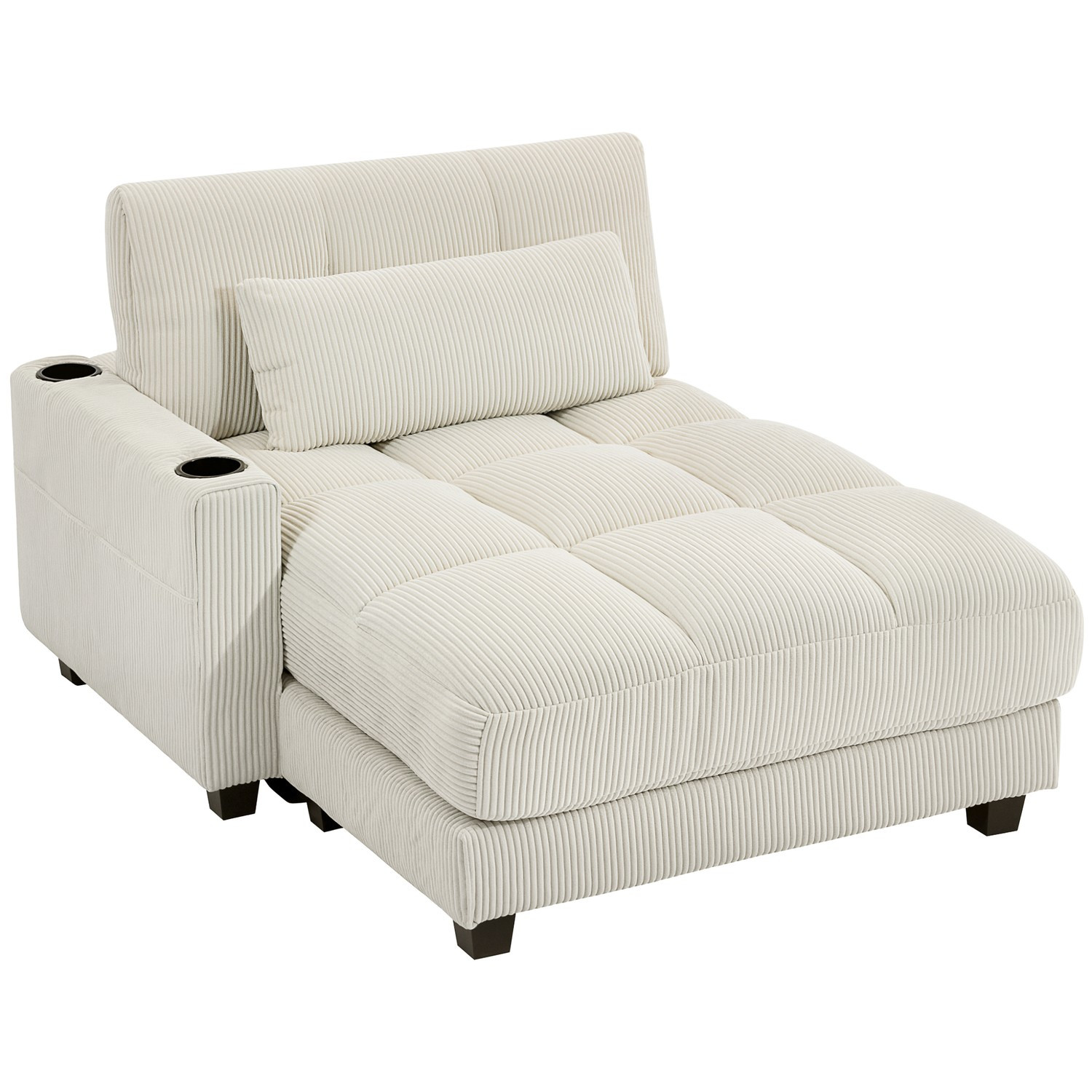 Sofá-cama conversível com almofadas, porta-copos, branco creme