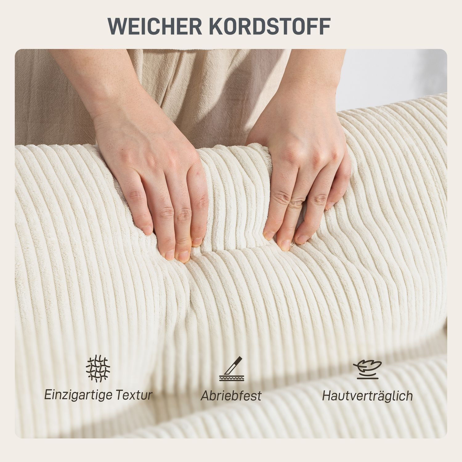 Sofá-cama conversível com almofadas, porta-copos, branco creme
