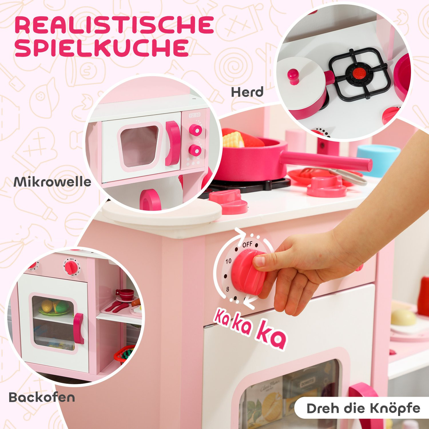 Cuisine en bois avec accessoires – Rose, format compact