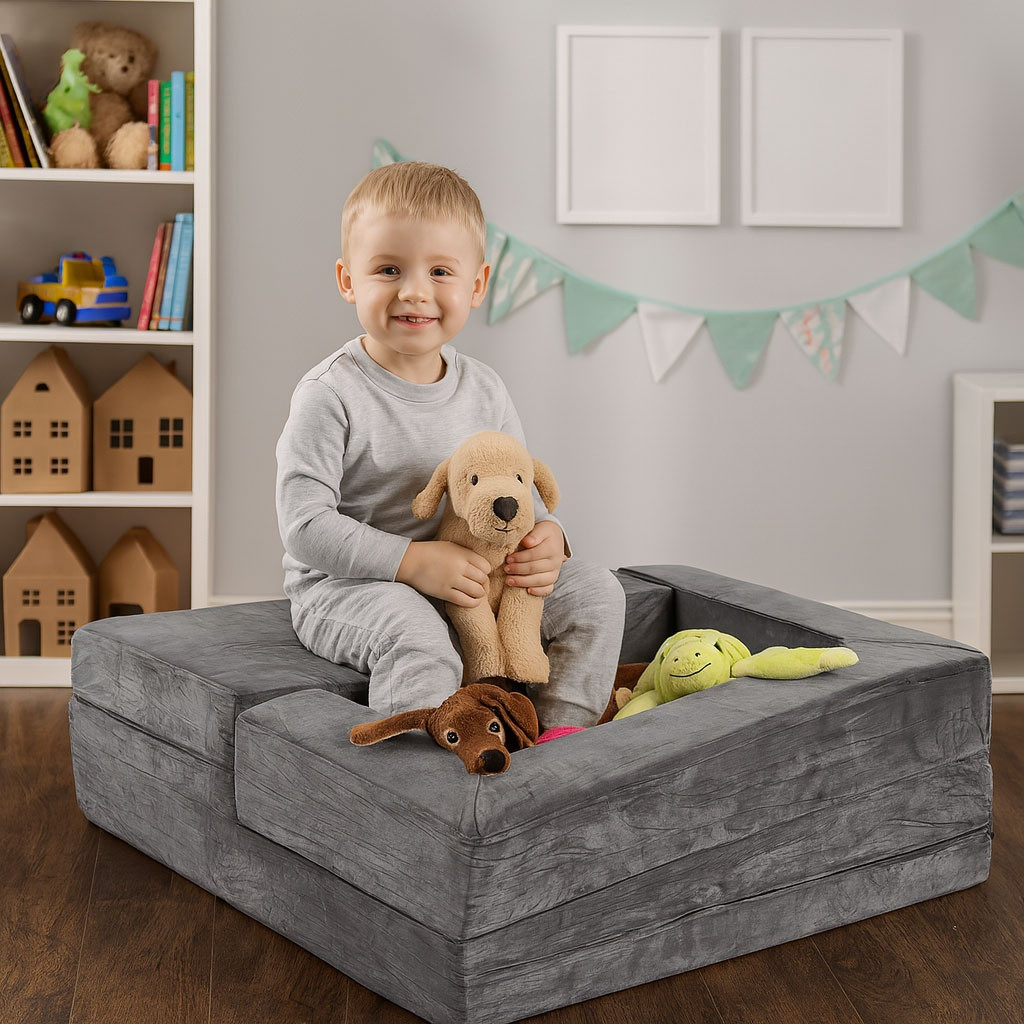 Divano componibile per bambini con 4 cuscini – Grigio