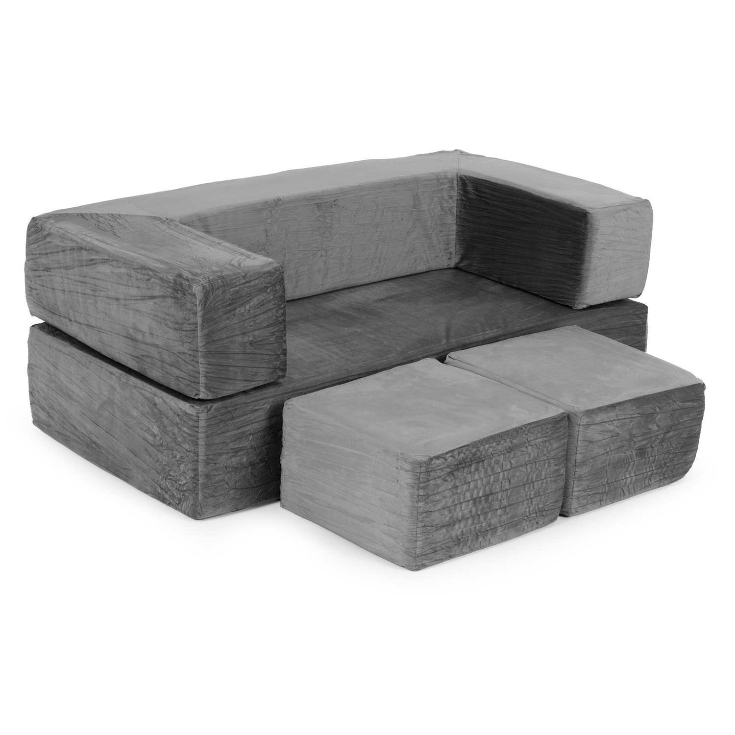 Sofá infantil modular com 4 almofadas – Cinza