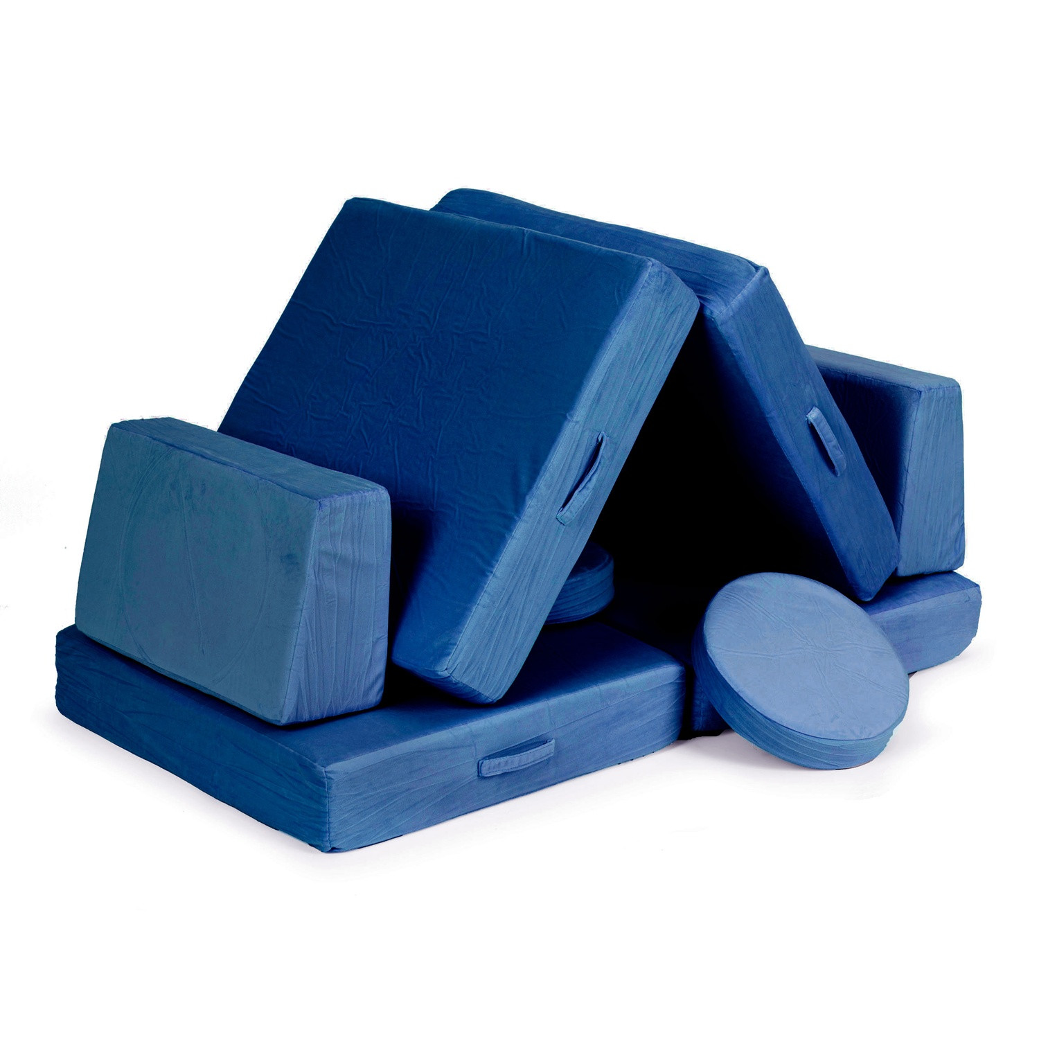 Divano modulare per bambini con 8 cuscini, blu
