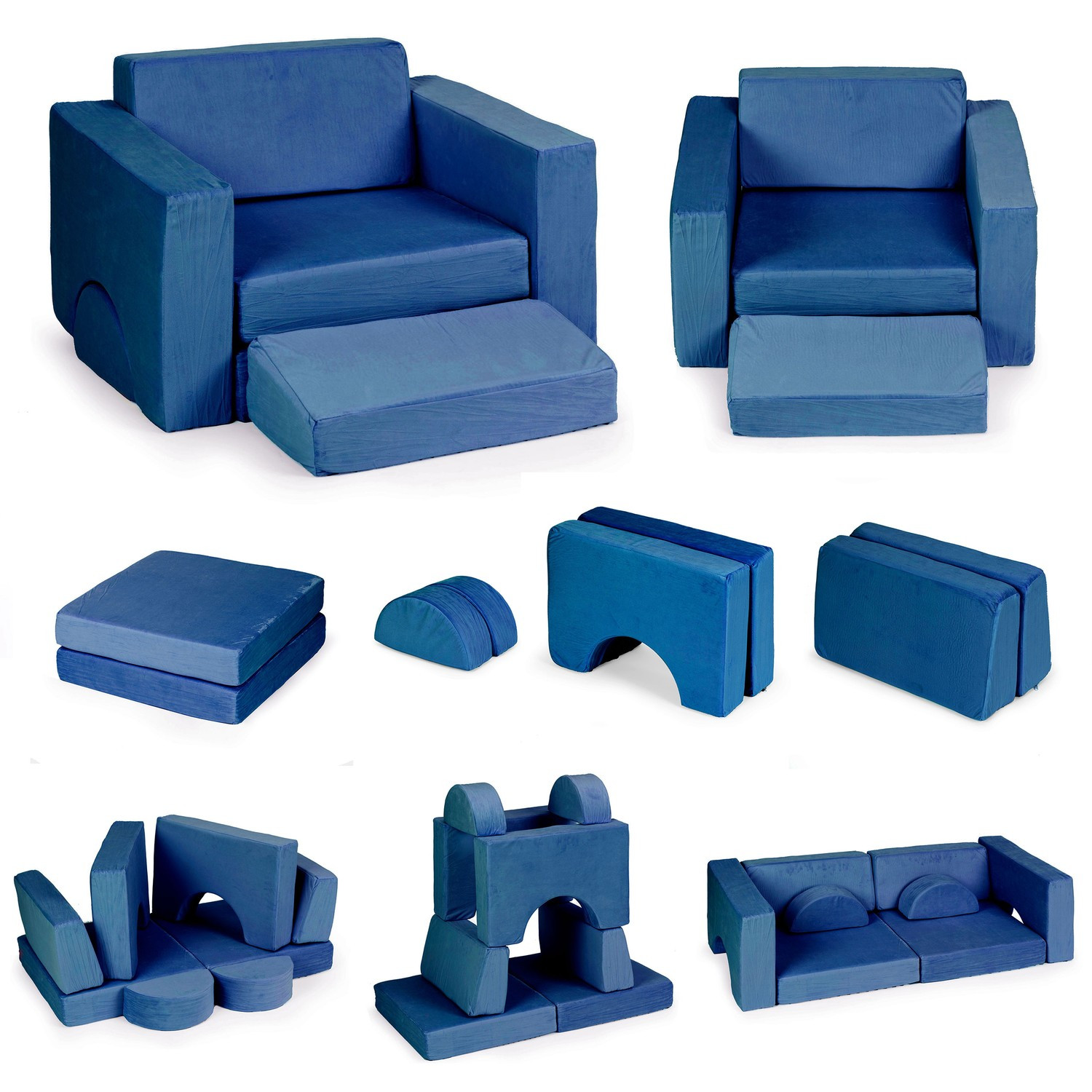 Poltrona infantil modular com 8 almofadas – Azul