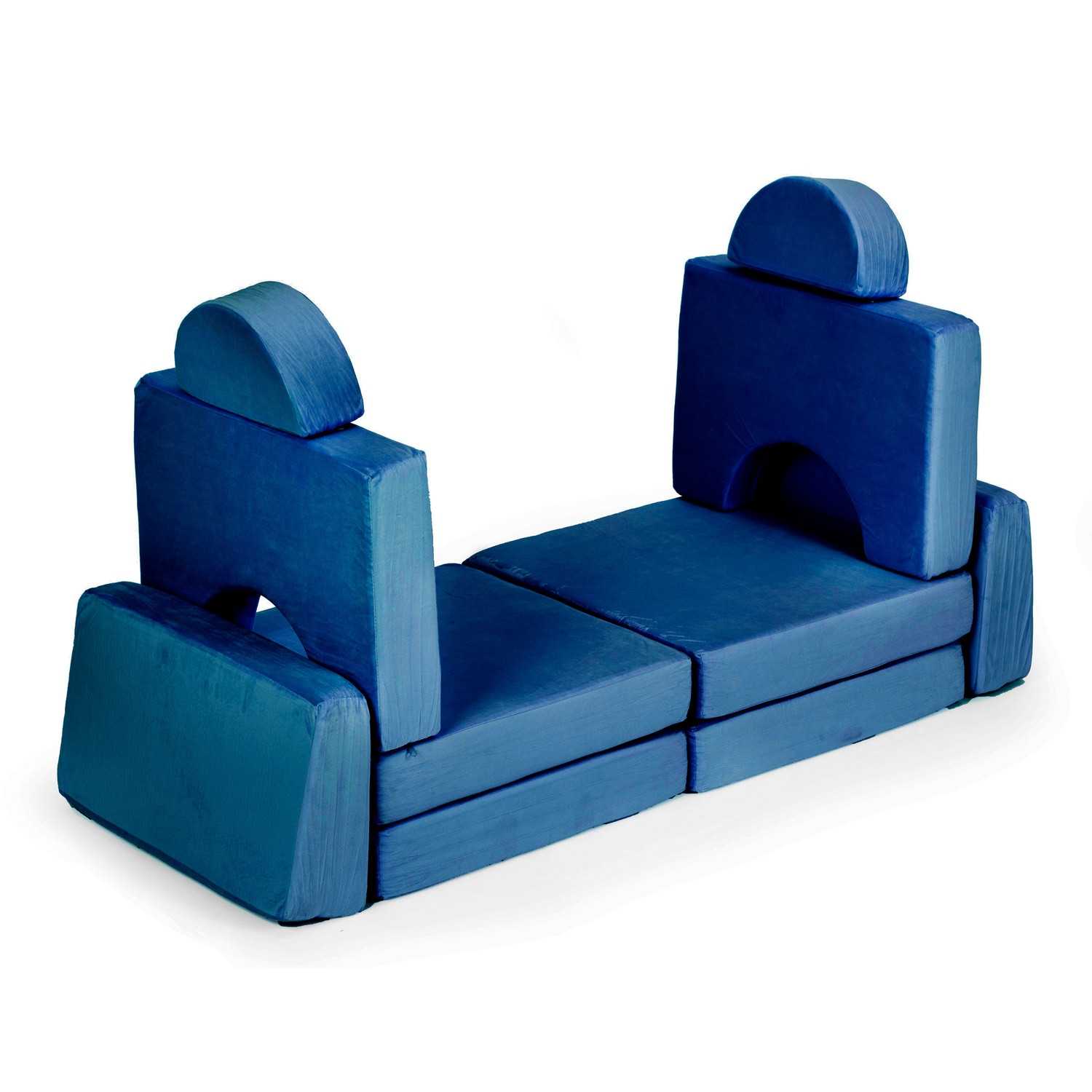 Divano modulare per bambini con 10 cuscini, blu, 2 posti