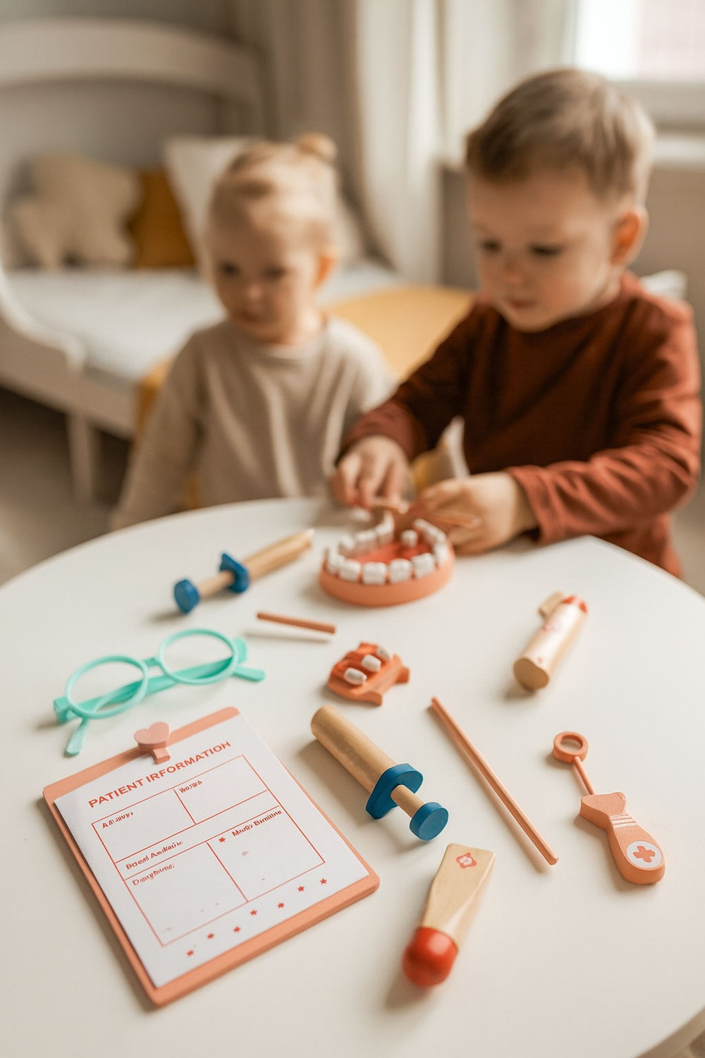 Set da gioco del dottore in legno per bambini, 28 pezzi con borsa