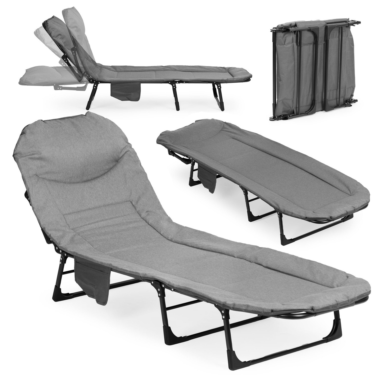 Folding Camping Cot 200x65 cm, Adjustable Headrest