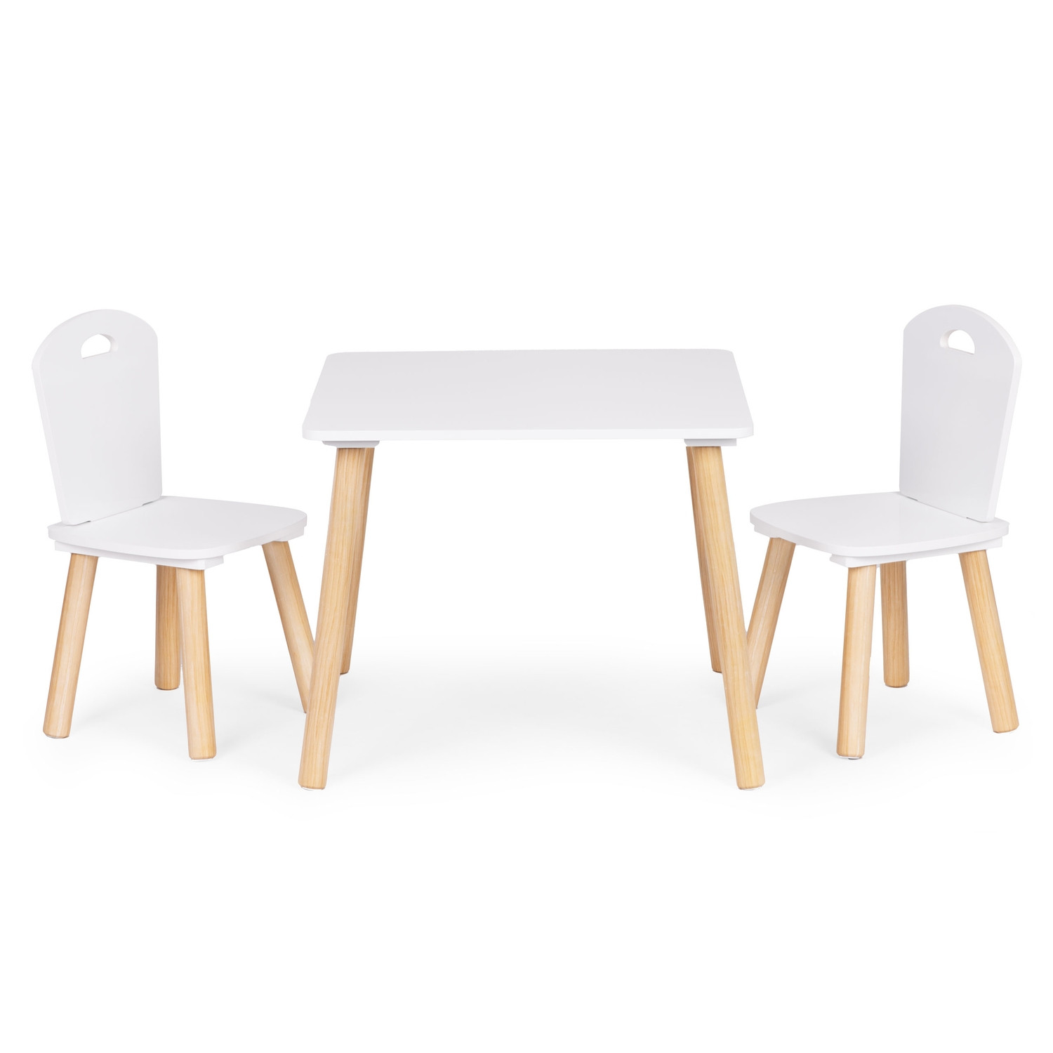 Conjunto de mesa e 2 cadeiras infantis, madeira e MDF, branco
