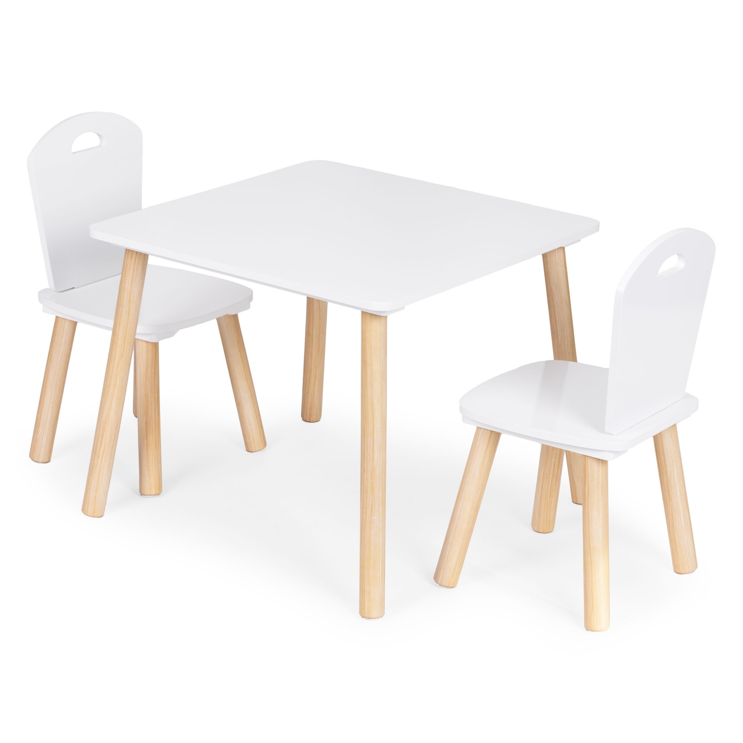 Conjunto de mesa e 2 cadeiras infantis, madeira e MDF, branco