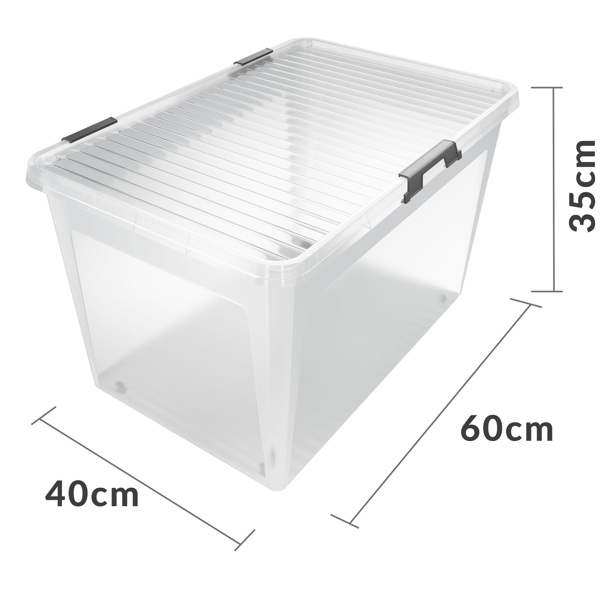 Clear Storage Box with Lid, 60L, 60x40x35cm, Stackable