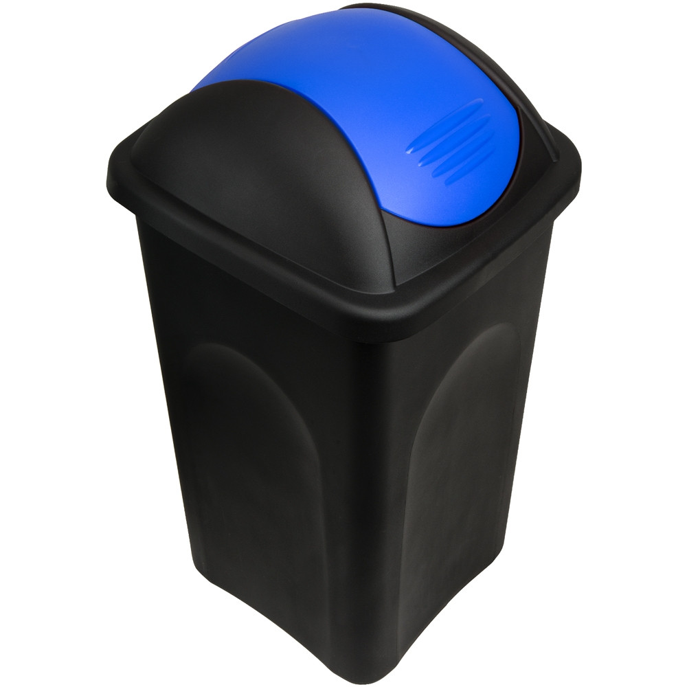60L Plastic Trash Bin with Swing Lid – Black/Blue