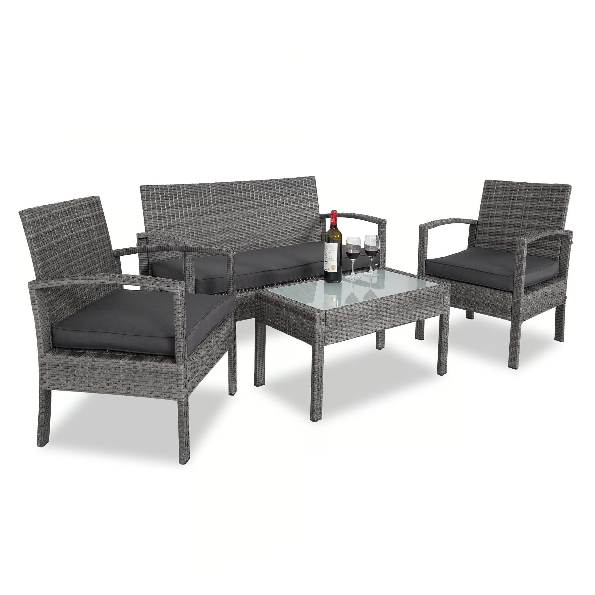 Polyrattan-Gartensitzgruppe, 4-teilig, grau/anthrazit