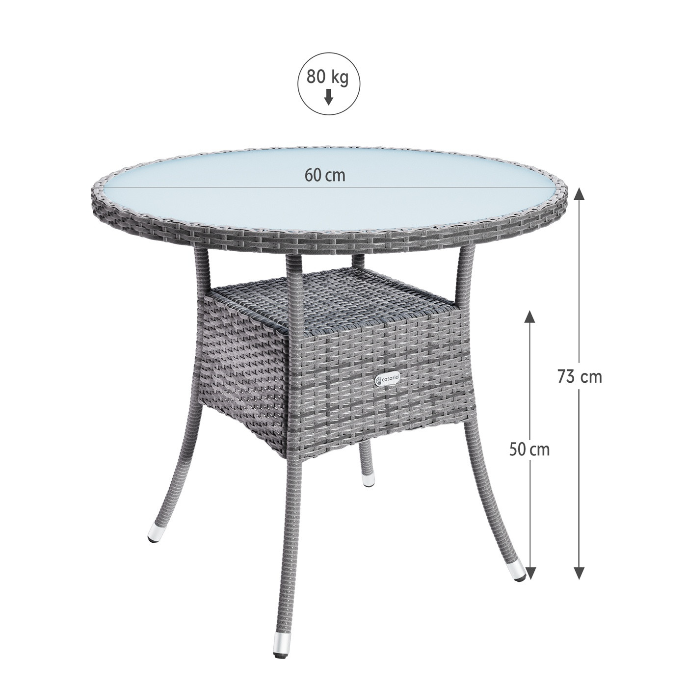 Round Grey Polyrattan Table with Shelf, Ø60cm