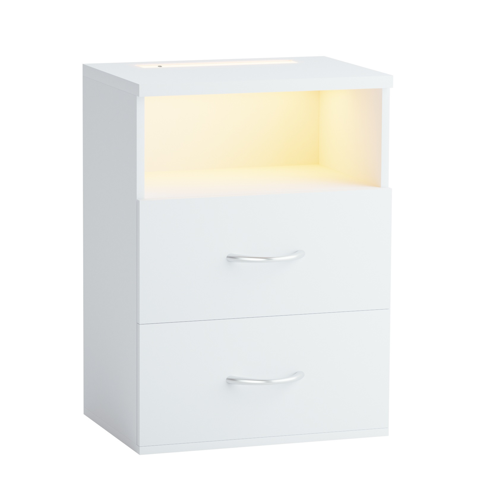 Bedside Table with LED Light, USB Port, 2 Drawers