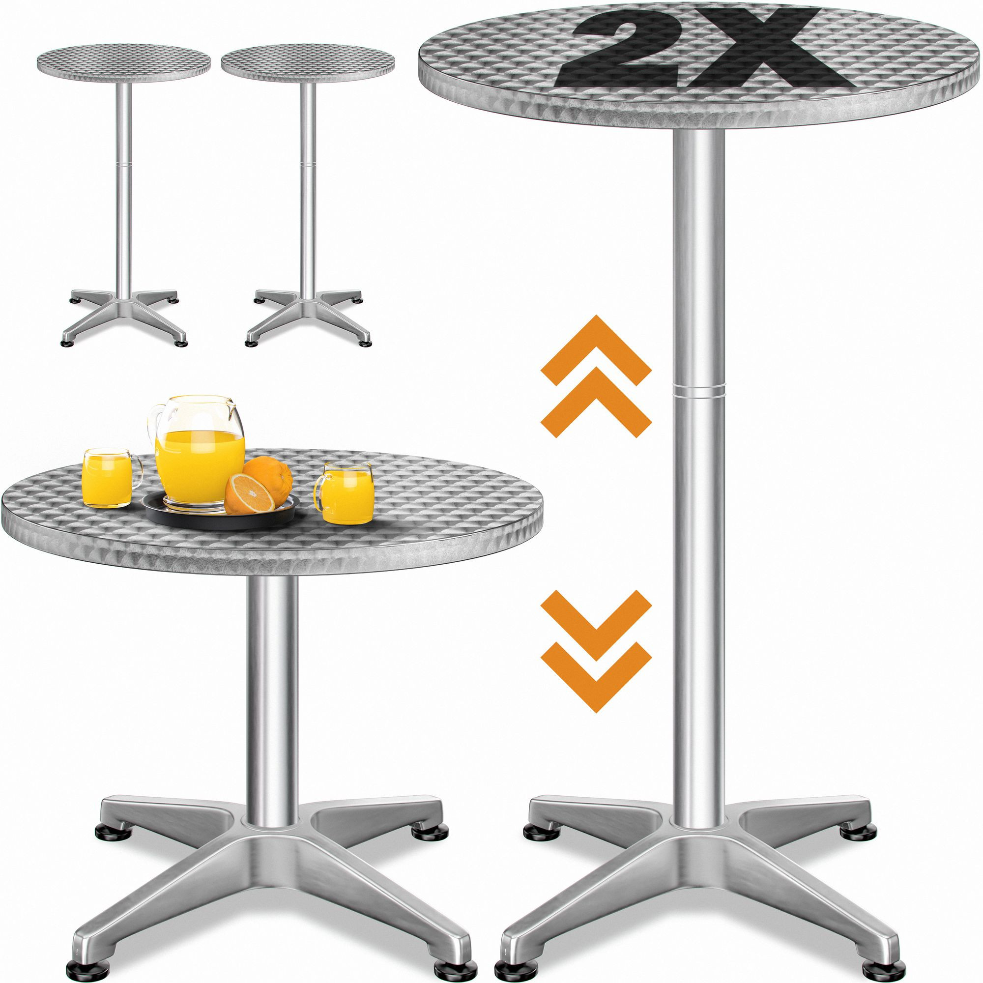 Height-Adjustable Bistro Bar Table Set, Silver, Ø60cm